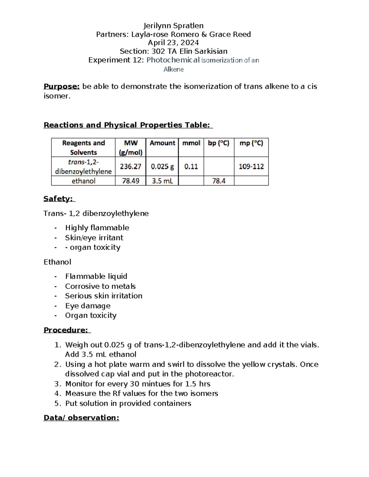 Experiment+12+lab+report+1 - Jerilynn Spratlen Partners: Layla-rose ...