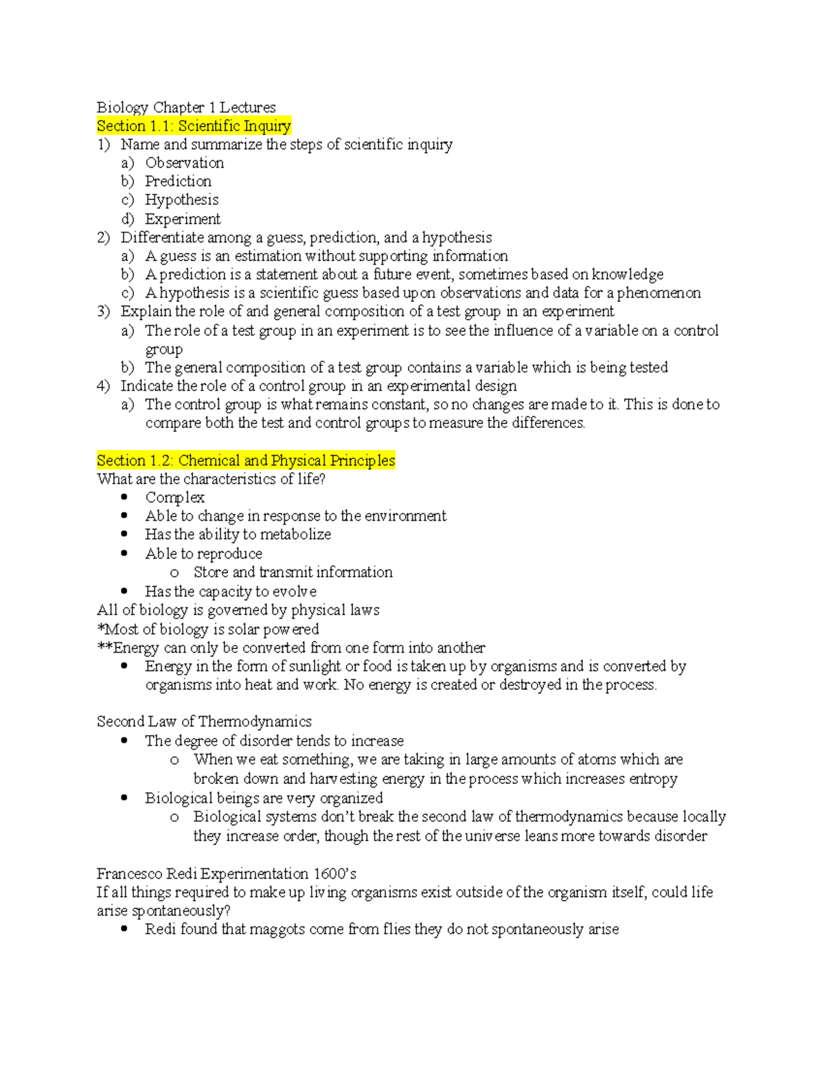 Biology Chapter 1 Lectures - Biology Chapter 1 Lectures Section 1 ...