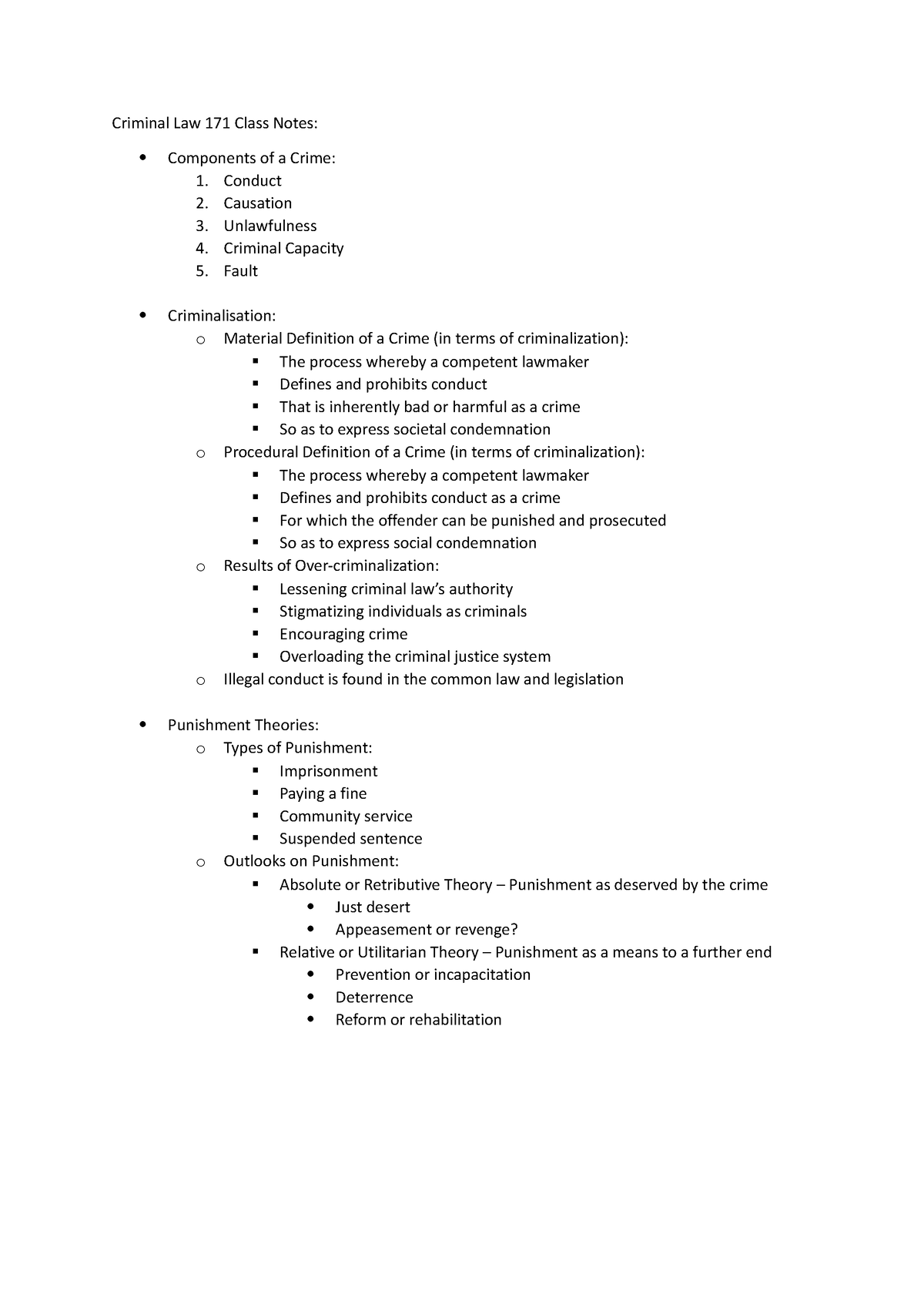 Criminal Law 171 Class Notes - Criminal Law 171 Class Notes: Components ...