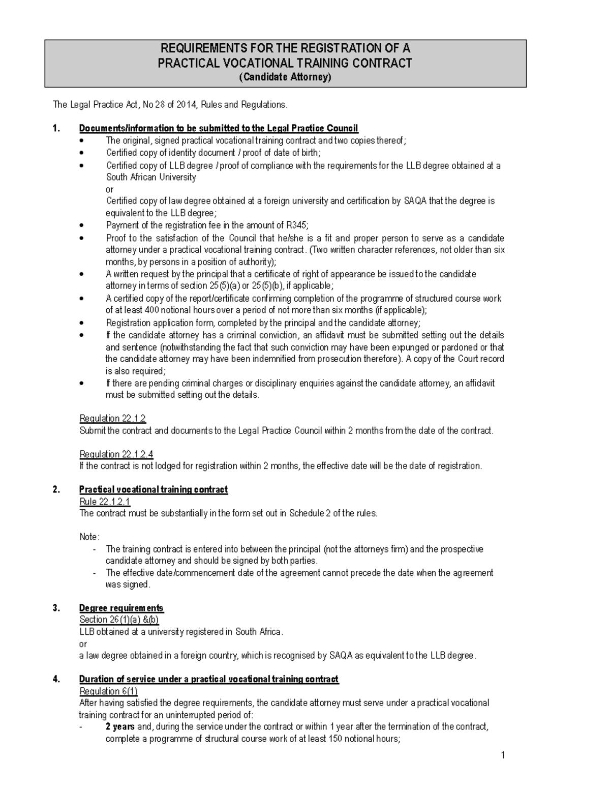 PVTCRequirements Law school 1 The Legal Practice Act, No 28 of