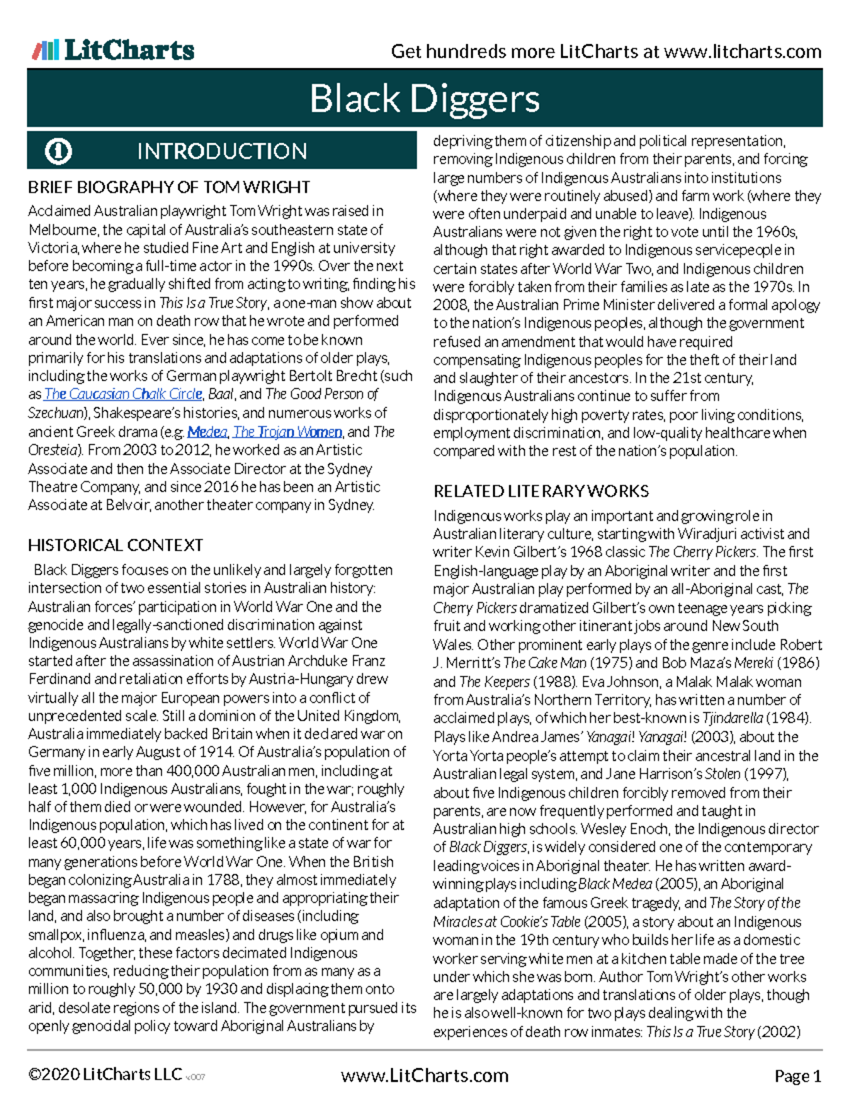 BlackDiggersLit Chart Black Diggers BRIEF BIOGRAPHY OF TOM WRIGHT Acclaimed Australian Studocu