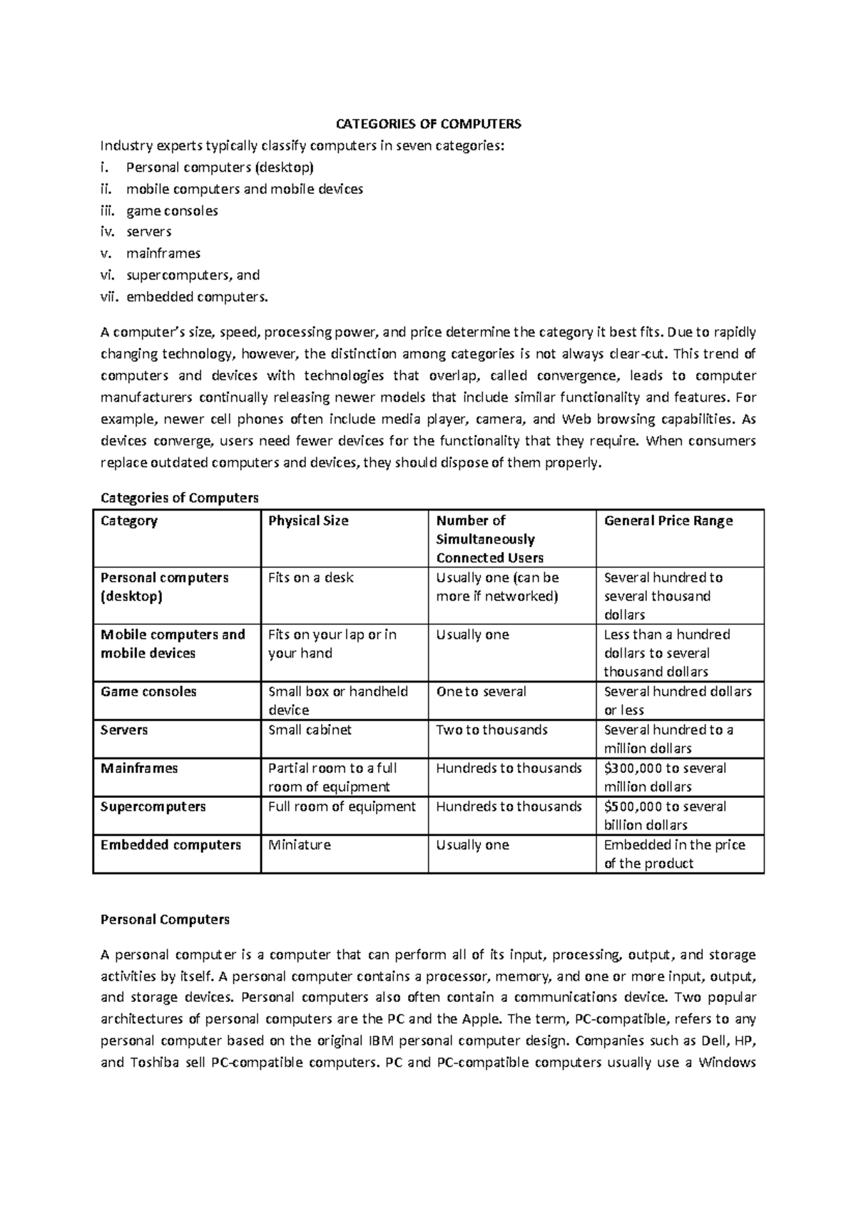 4 Categories OF Computers - CATEGORIES OF COMPUTERS Industry experts ...