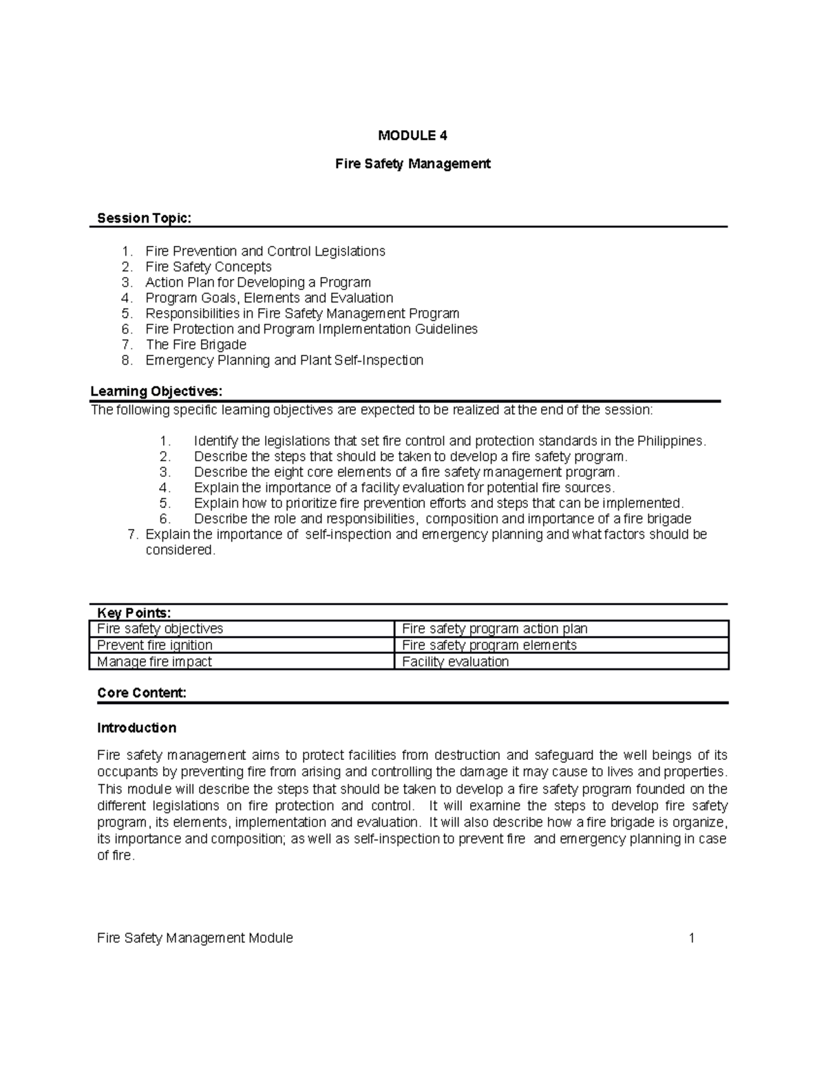 Module 4 Fire Safety Management - Operations Management - Studocu