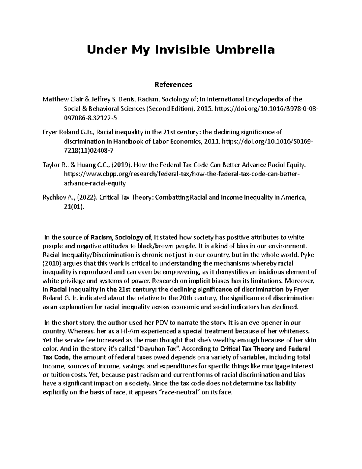 Activity 3 Reaction Paper Under My Invisible Umbrella References Matthew Clair & Jeffrey S