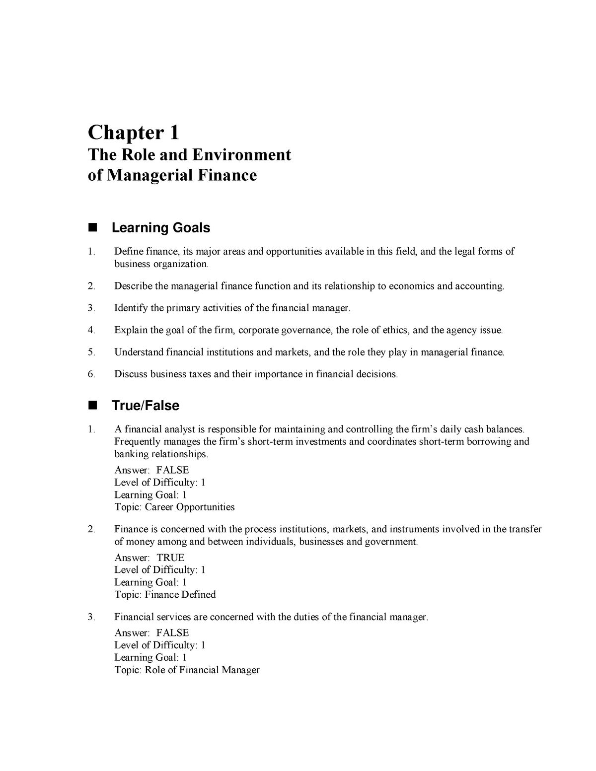 Gitman-2 - Notes In Financial Management - Chapter 1 The Role And  Environment Of Managerial Finance - Studocu