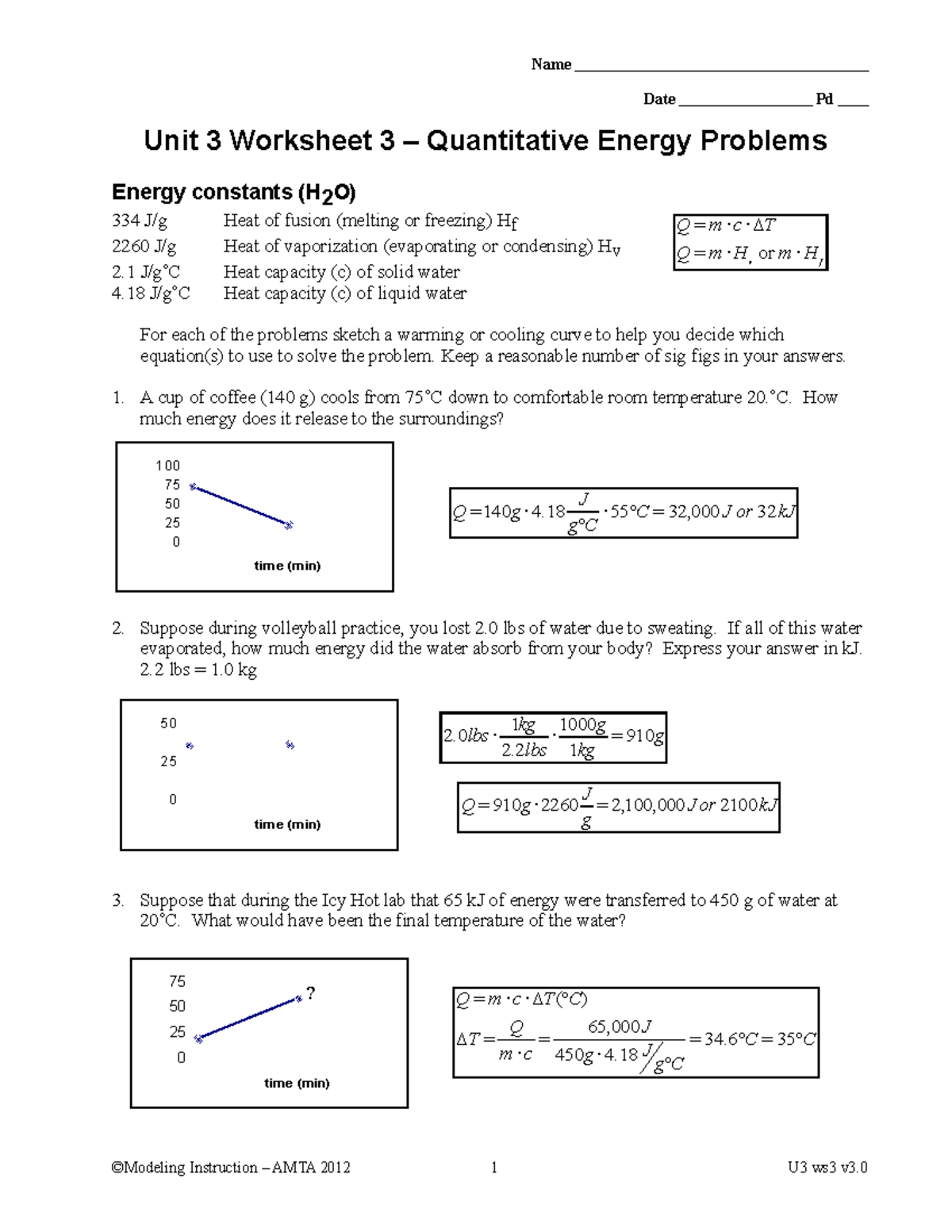 WS3 - Quantitative Energy Problems 1KEY - Name Date Pd Unit 3 Worksheet 3 – Quantitative  Energy - Studocu