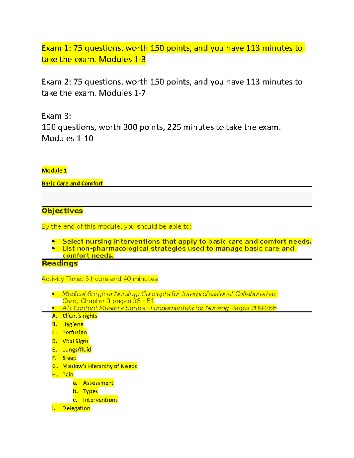 Exams Student Concept Reading Guide Exam 1 75 questions, worth 150