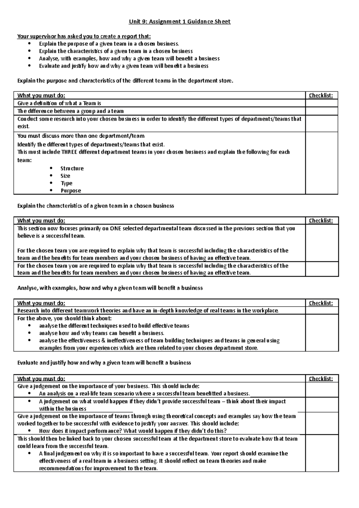 Unit 9 Assignment 1 Guidance Sheet - Unit 9: Assignment 1 Guidance ...