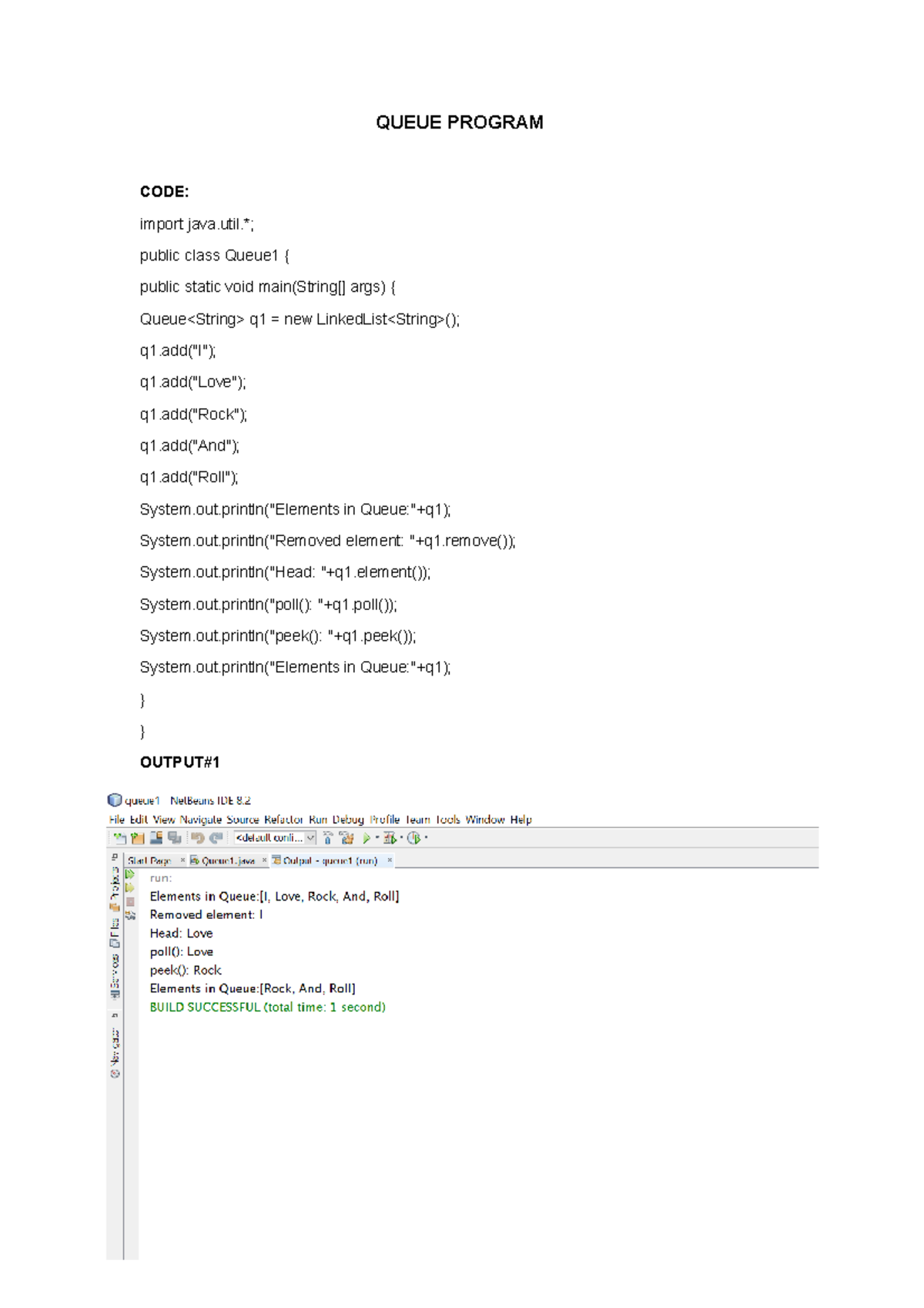 Queue Program - QUEUE PROGRAM CODE: import java.*; public class Queue1 ...