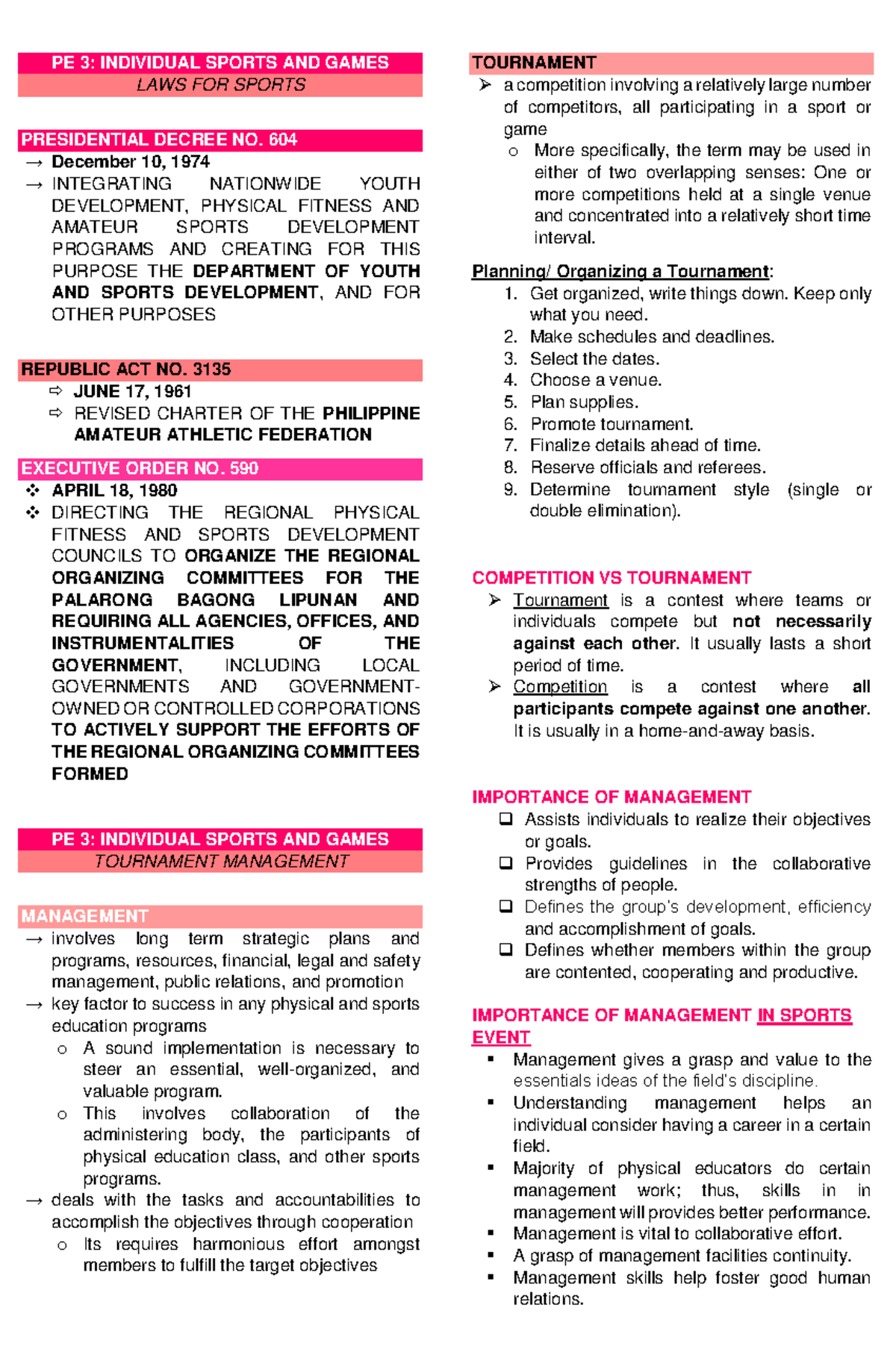 PE Midterms - PE 3 - PE 3: INDIVIDUAL SPORTS AND GAMES LAWS FOR SPORTS ...