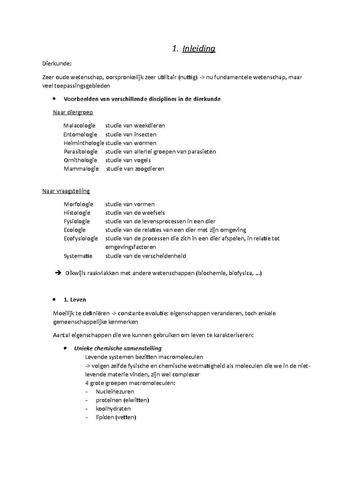 Samenvatting Dierkunde - 1. Inleiding Dierkunde: Zeer Oude Wetenschap ...