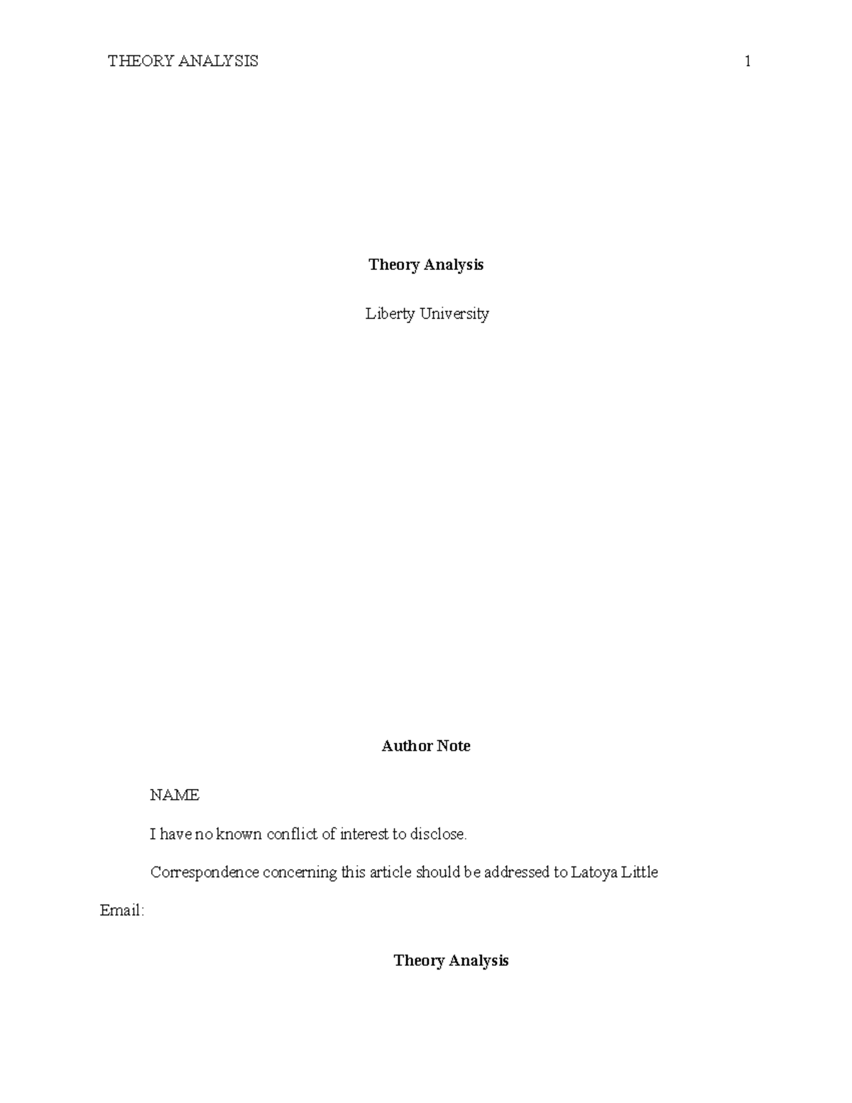 Theory Analysis - Theory Analysis Liberty University Author Note NAME I ...