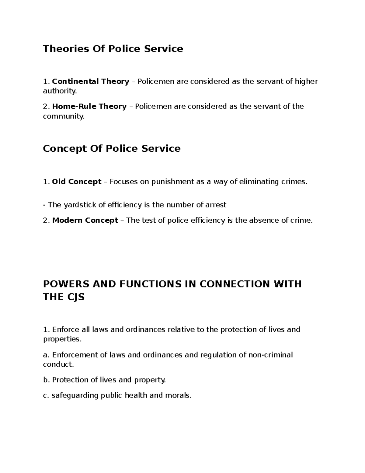 PCJS Theories Of PolWPS Office Theories Of Police Service Continental Theory Policemen are