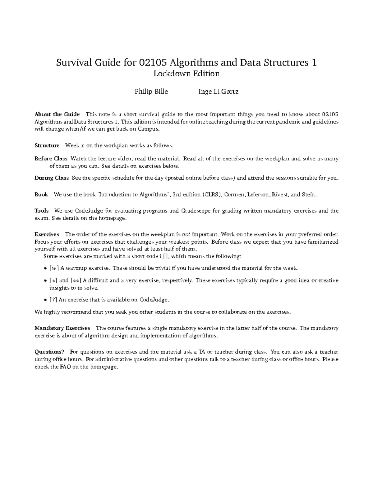 Survivalguide-lockdown - Survival Guide for 02105 Algorithms and Data ...