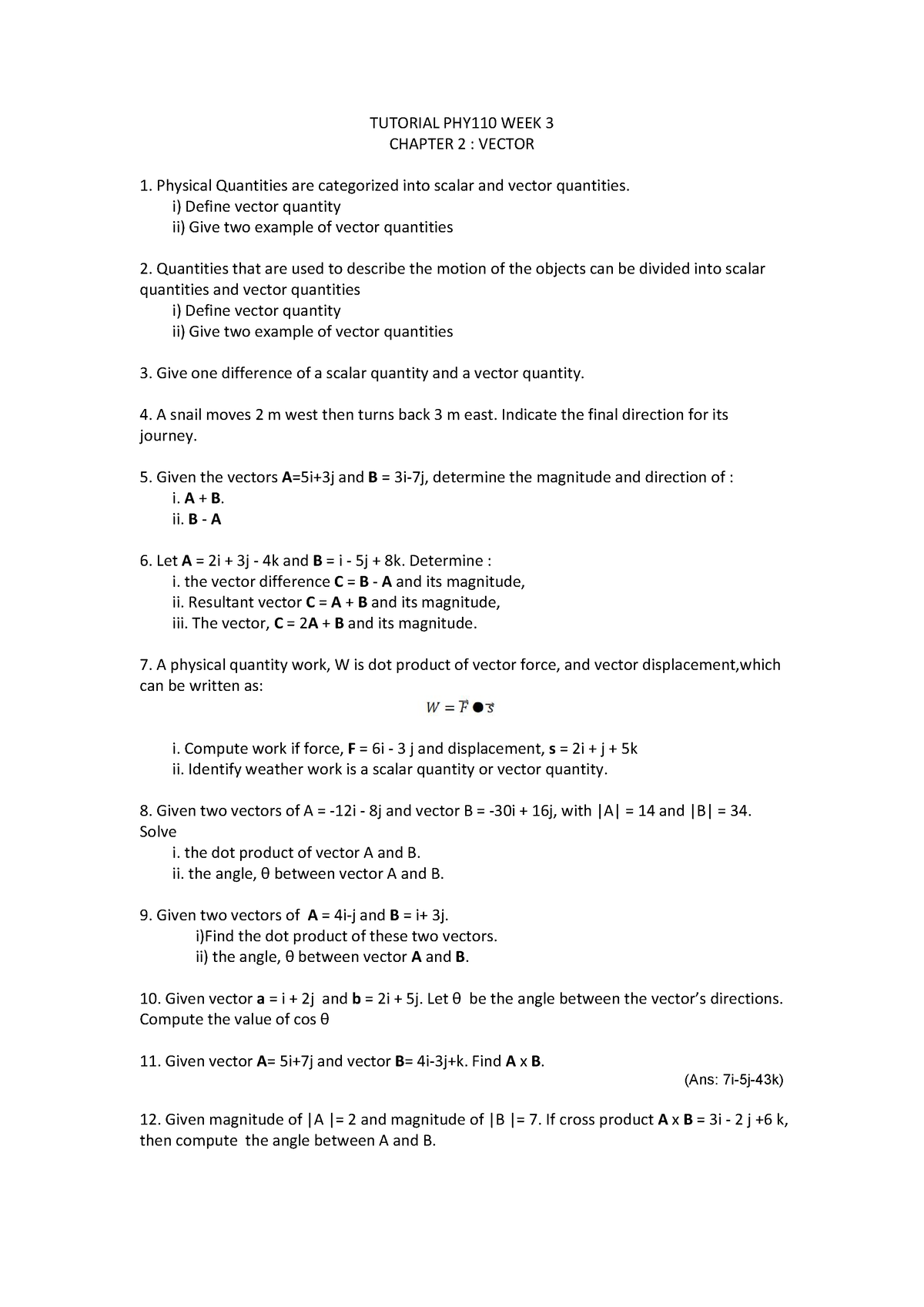 Tutorial PHY110 3 Chapter 2 - TUTORIAL PHY110 WEEK 3 CHAPTER 2 : VECTOR ...