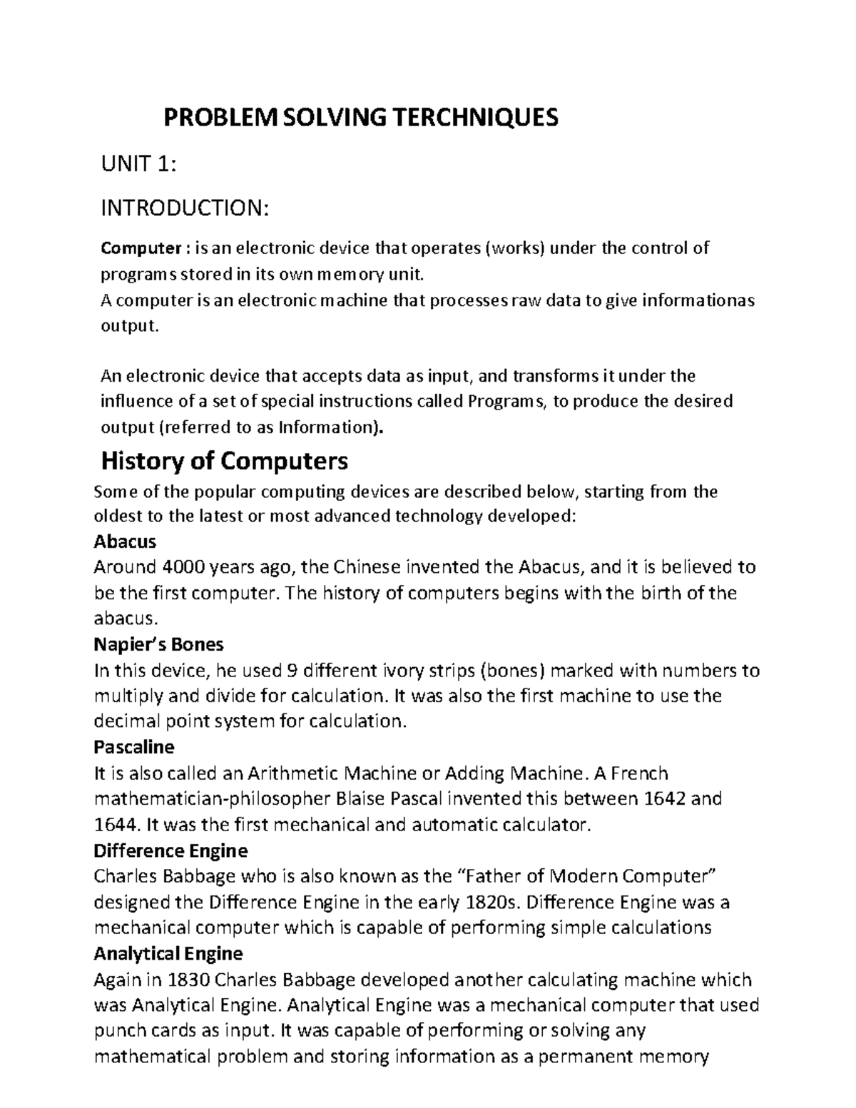 AI PST Units 1 TO 5 - Notes - PROBLEM SOLVING TERCHNIQUES UNIT 1 ...