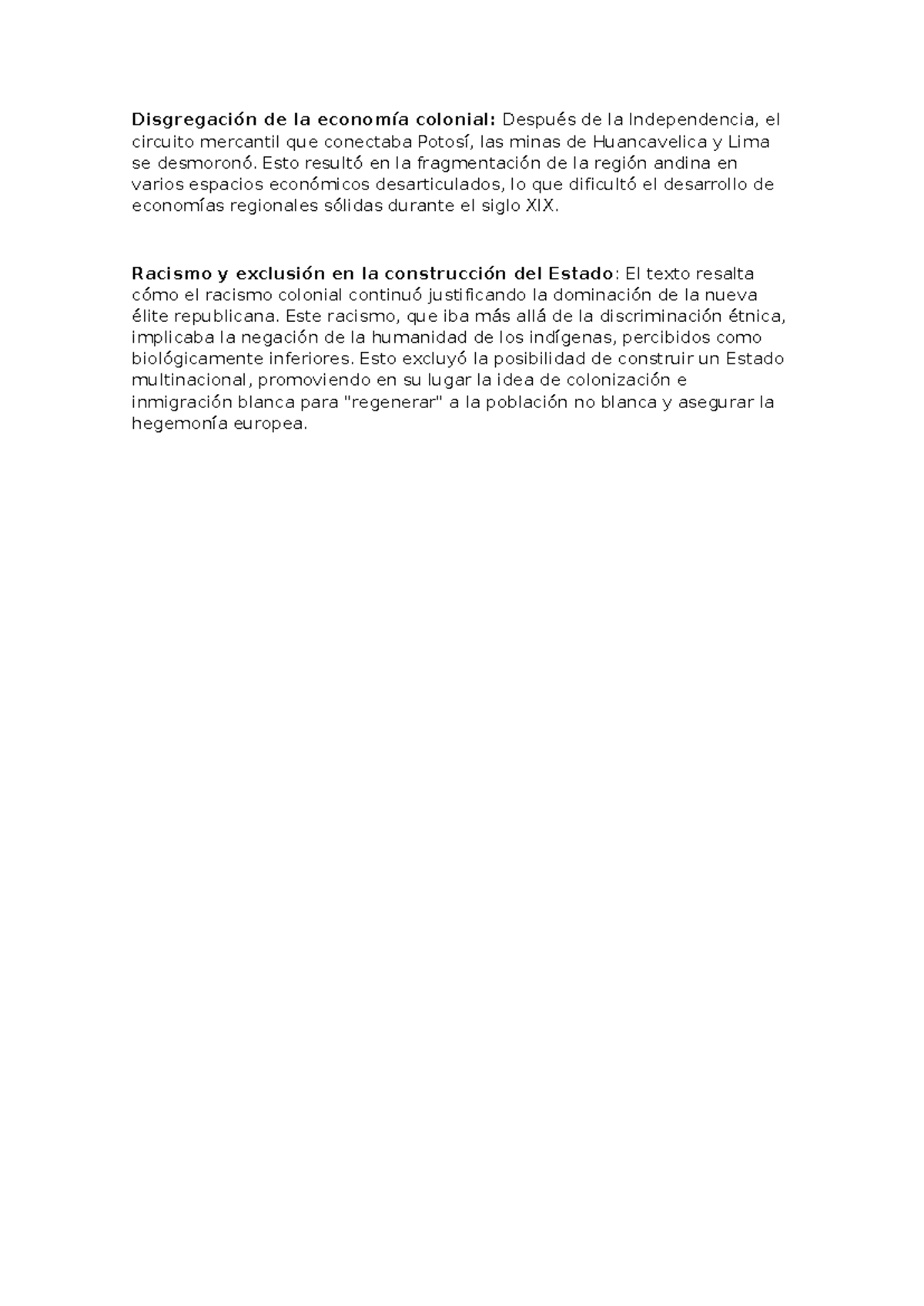 Asd - fchvj - Disgregación de la economía colonial: Después de la ...