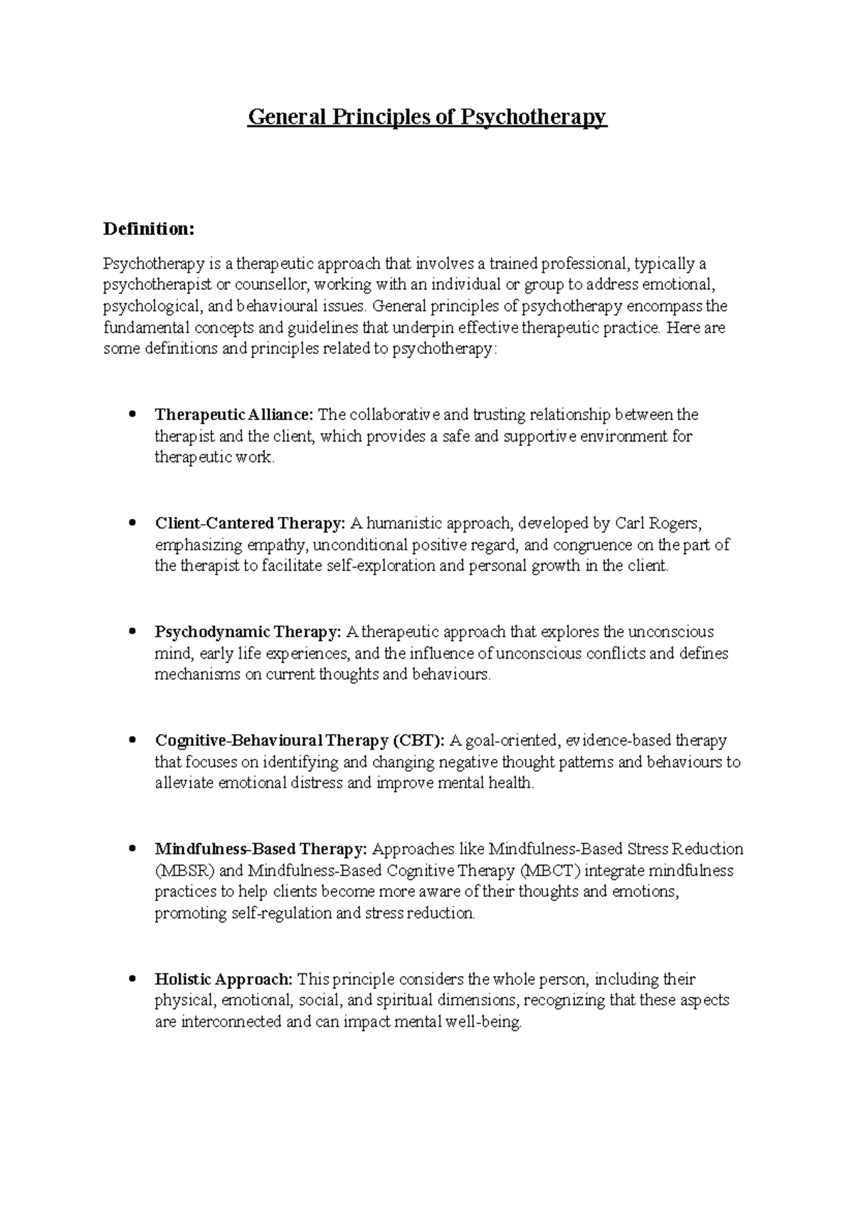 Mod 1 psychotherapy copy - General Principles of Psychotherapy ...