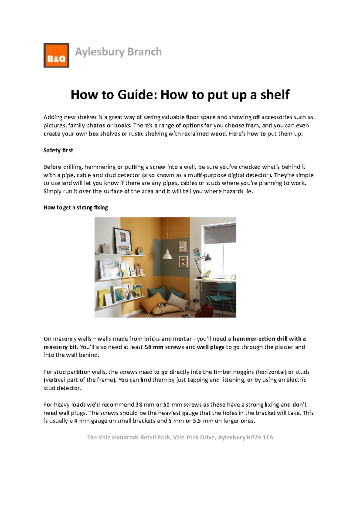 How to put up a shelf Great Way Aylesbury Branch How to Guide How