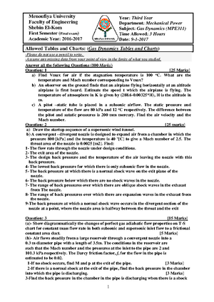 إمتحانات فاينيل - studying compressible fluids - gas dynamic - MU - Studocu