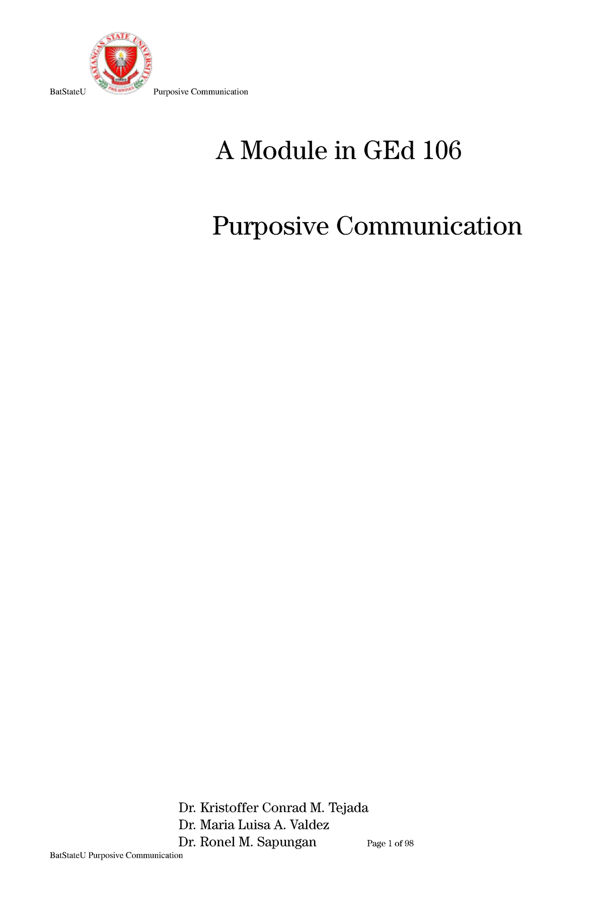 Ged 106 Purposive Communication Module Batstateu Purposive Communication A Module In Ged 106 4871