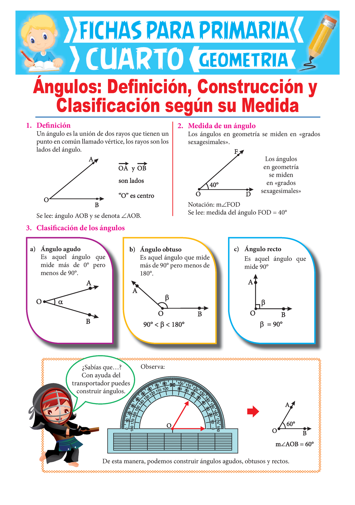 Ejercicios De Ángulos Para Cuarto De Primaria 1 Definición Un ángulo