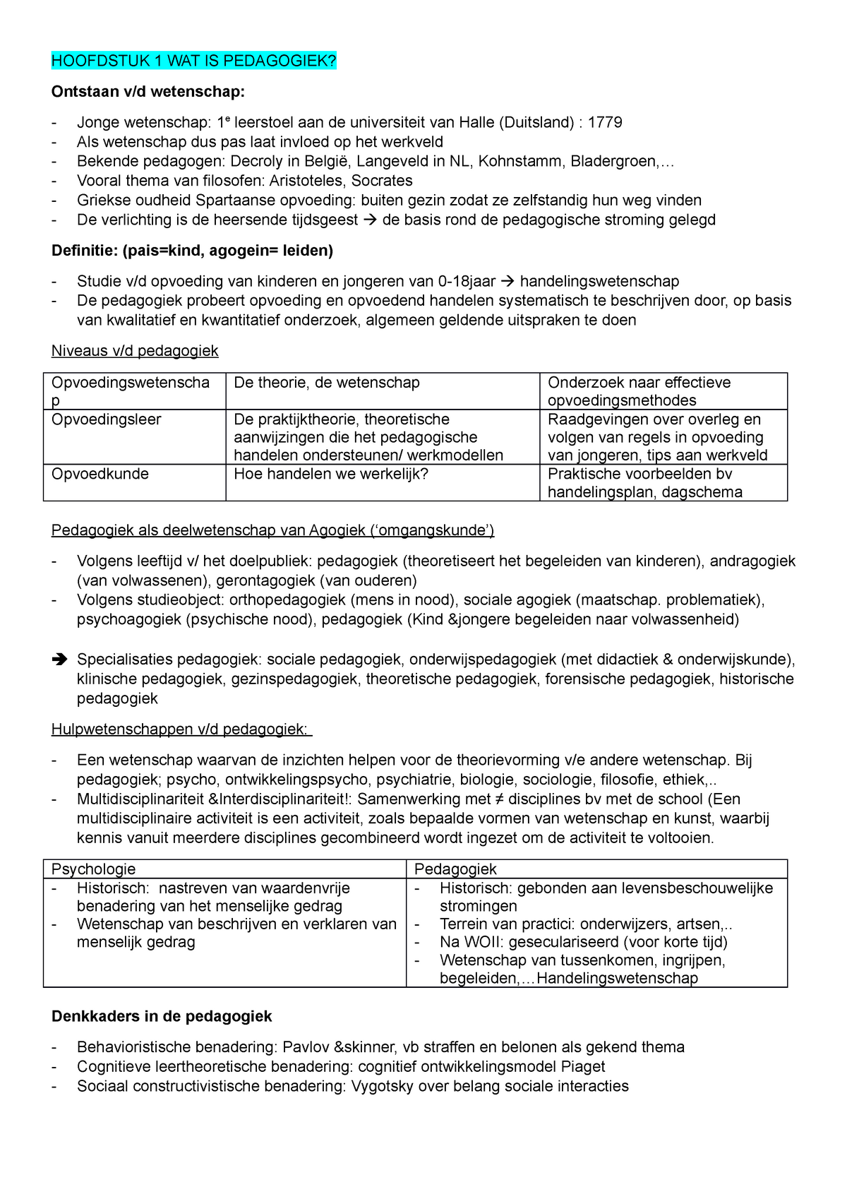 Pedagogiek-2 - Samenvatting Pedagogiek - HOOFDSTUK 1 WAT IS PEDAGOGIEK ...