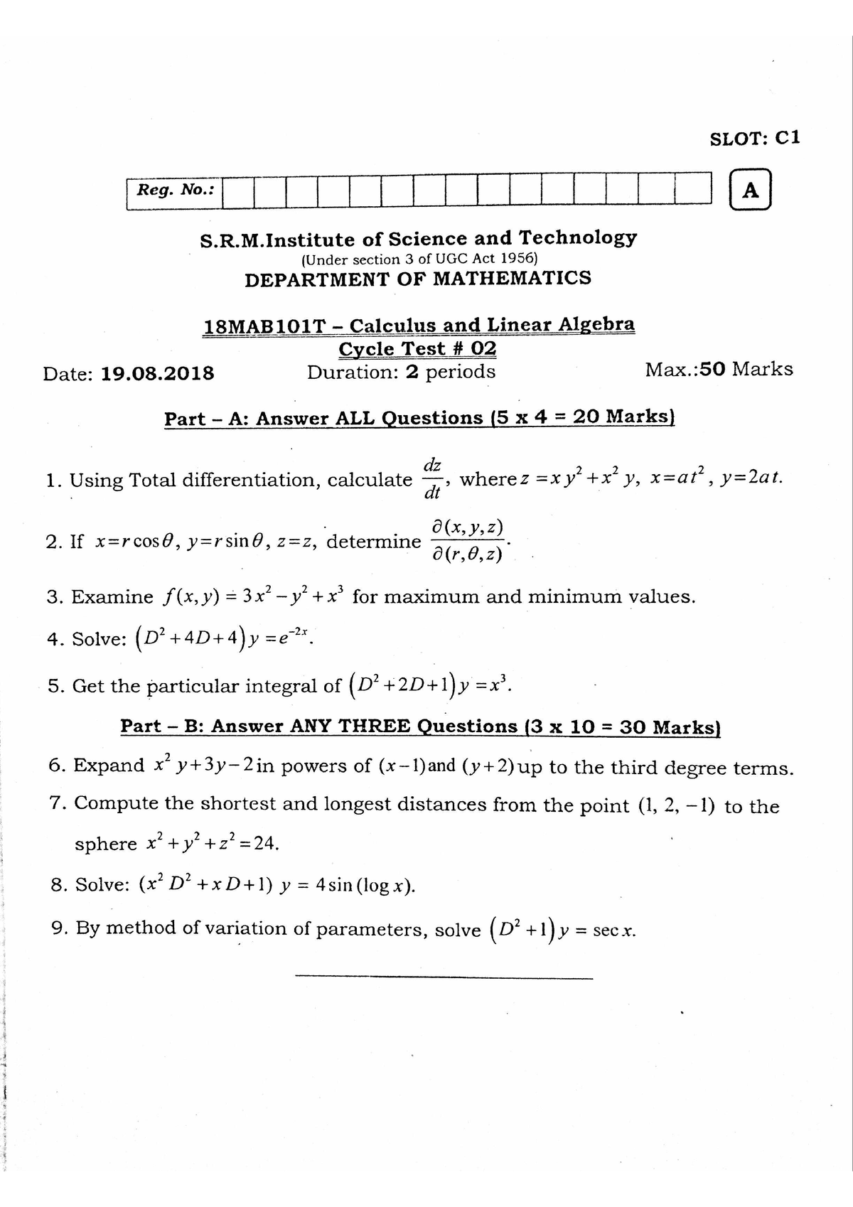 Cycle test previous year QP - Constitution Of India - Studocu