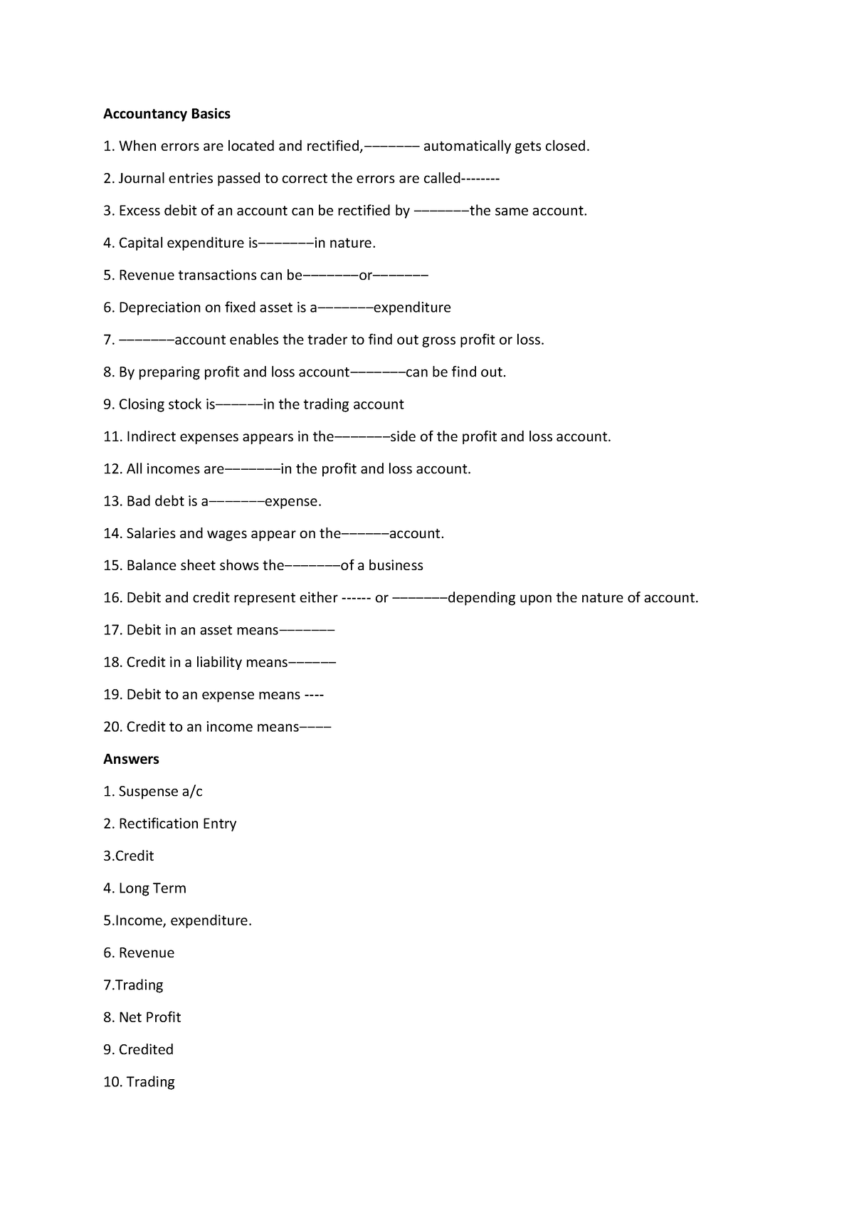 Document - Fill in the blanks questions of accounting - Accountancy ...