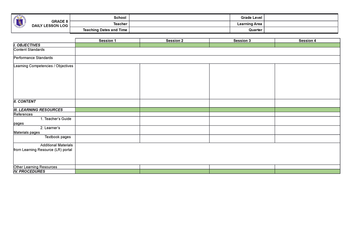 DLL Blank - ... - GRADE 8 DAILY LESSON LOG School Grade Level Teacher ...