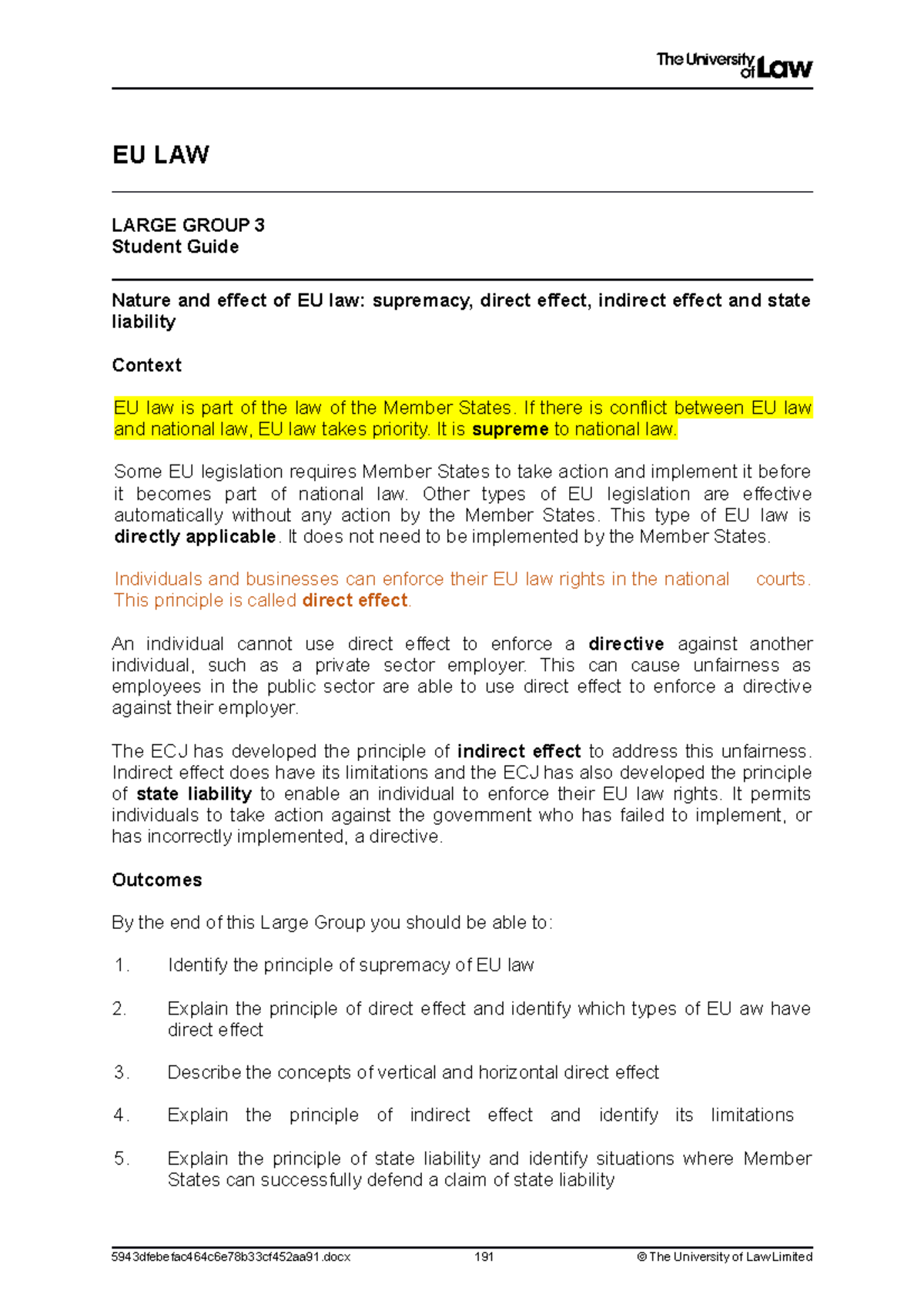 EU LAW LARGE GROUP 3 Lecture notes of Prerecorded session - EU LAW ...