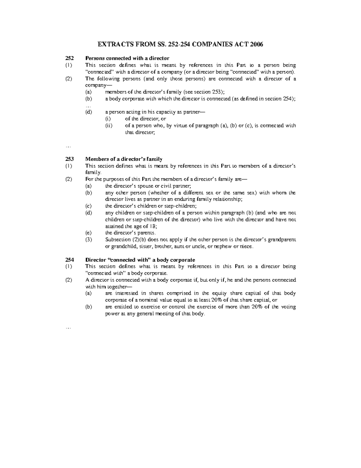 Extracts from sections 252254 Companies Act 2006 EXTRACTS FROM SS