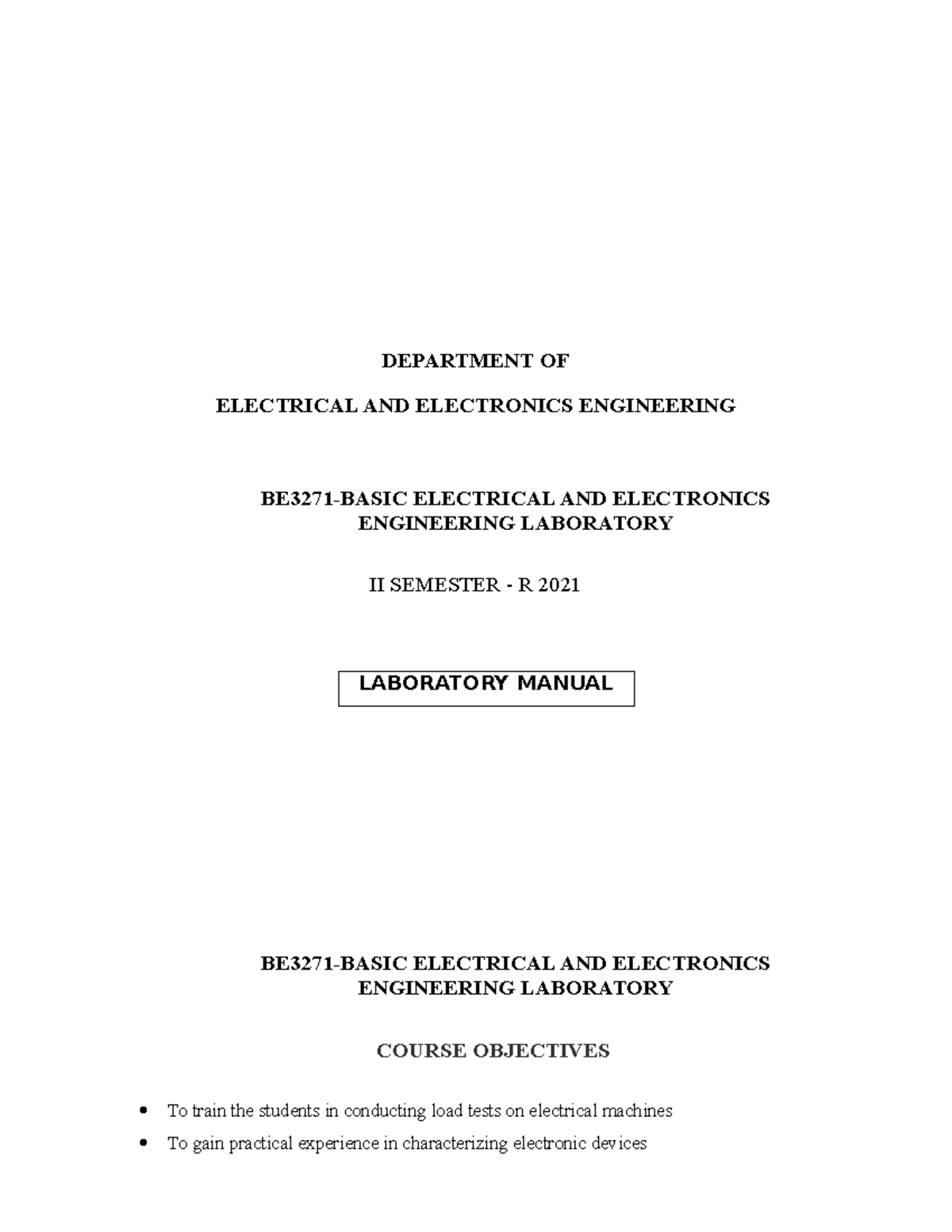BE3271 za LABORATORY MANUAL DEPARTMENT OF ELECTRICAL AND ELECTRONICS