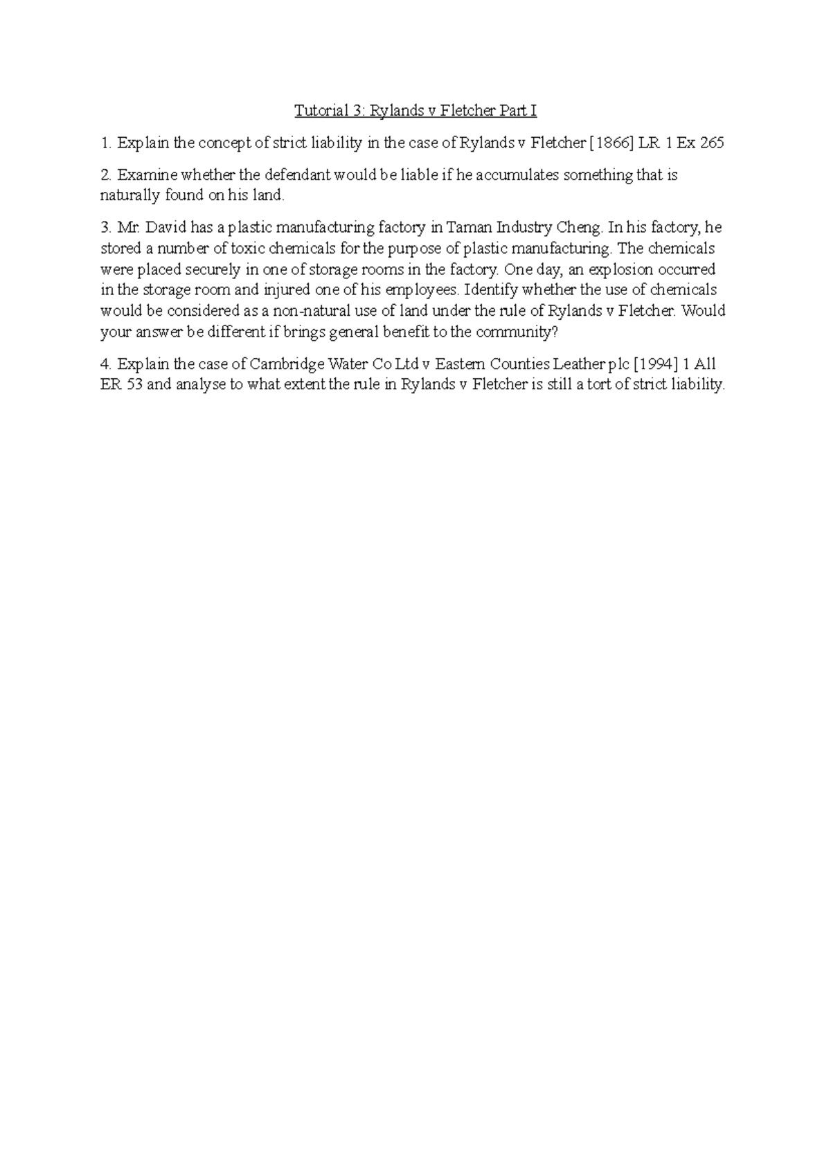 Tutorial 3 Rylands v Fletcher Part I W4 - Tutorial 3: Rylands v ...