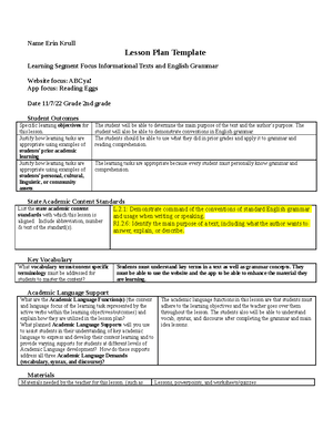 Lesson plan idea with KWL - Lesson Plan Idea Format Grade Level ...