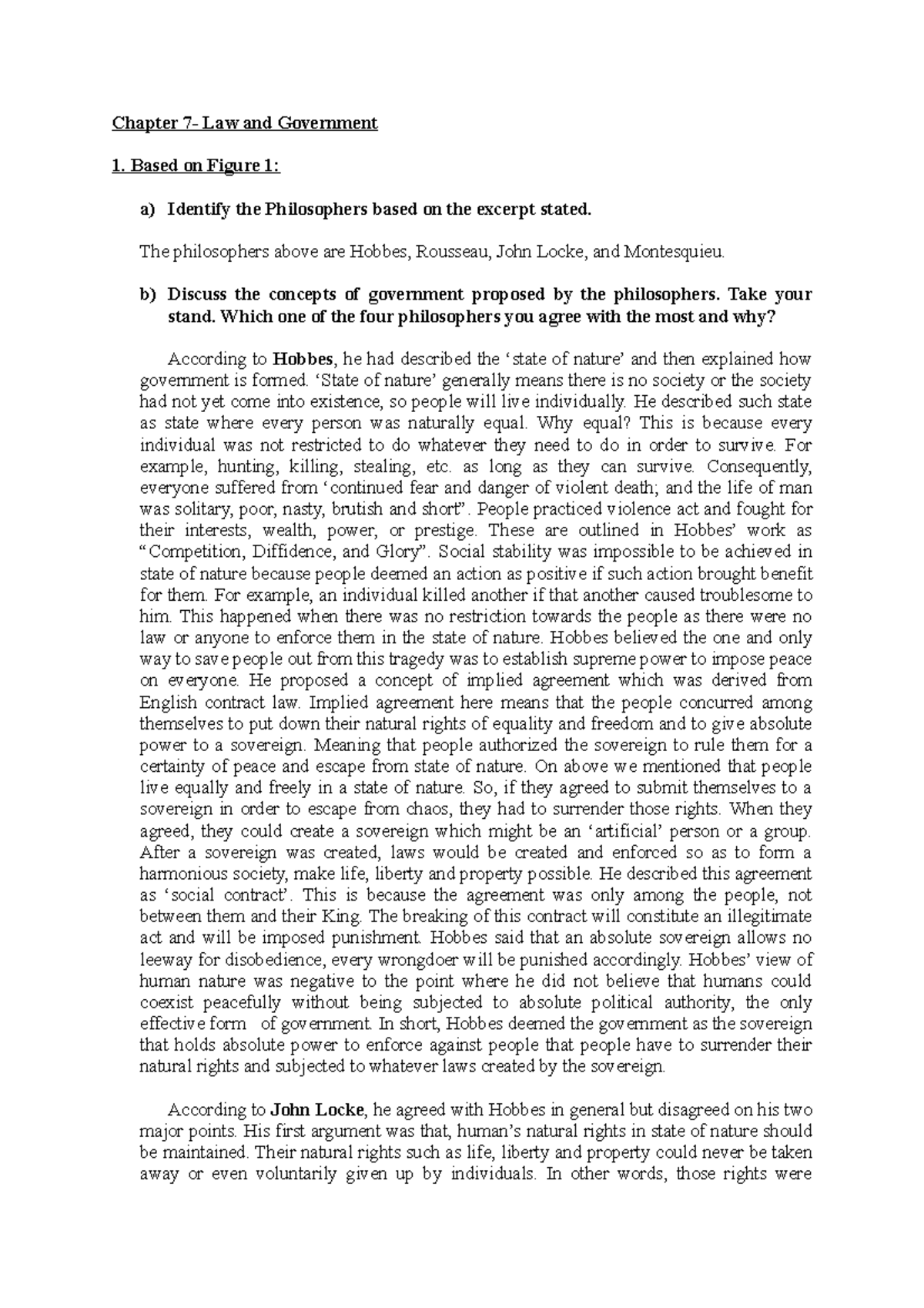 Law&Society- Chapter 7 - Chapter 7- Law and Government 1. Based on ...