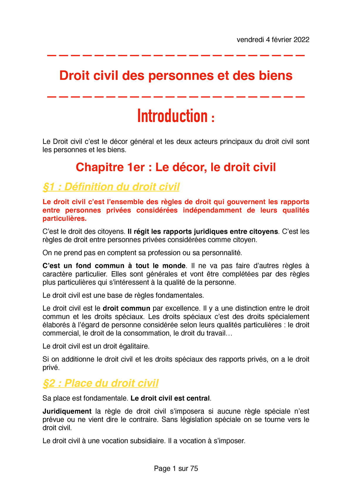 Cours Droit Civil 1 - —————————————————————— Droit Civil Des Personnes ...