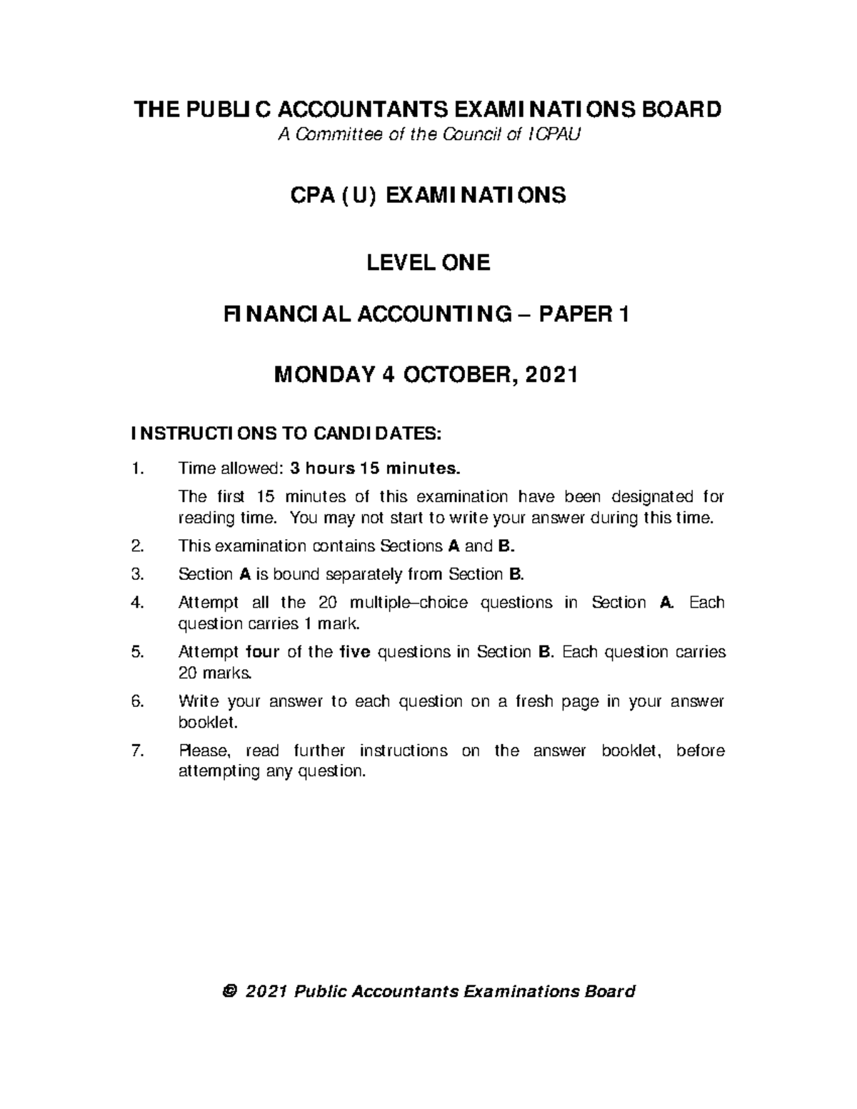 CPA 1 - Financial Accounting - THE PUBLIC ACCOUNTANTS EXAMINATIONS ...