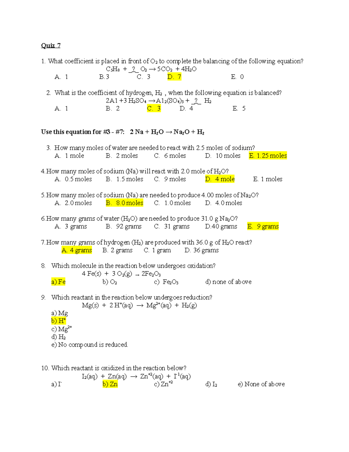 Ch. 7 Oxidation and Reduction Reactions, Mole Ratio, Chemical Balance ...