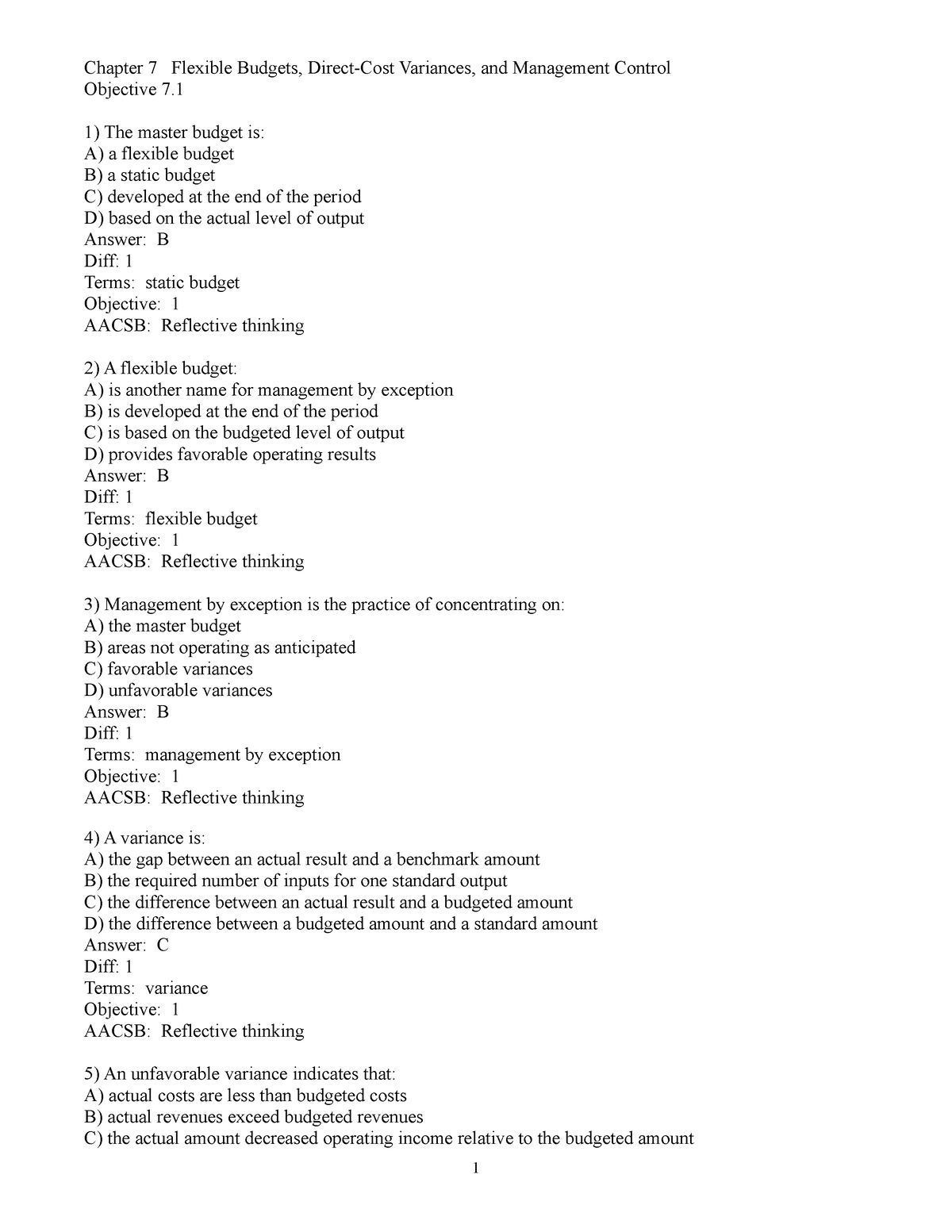 Chapter 7 - Managerial Accounting - Chapter 7 Flexible Budgets, Direct ...