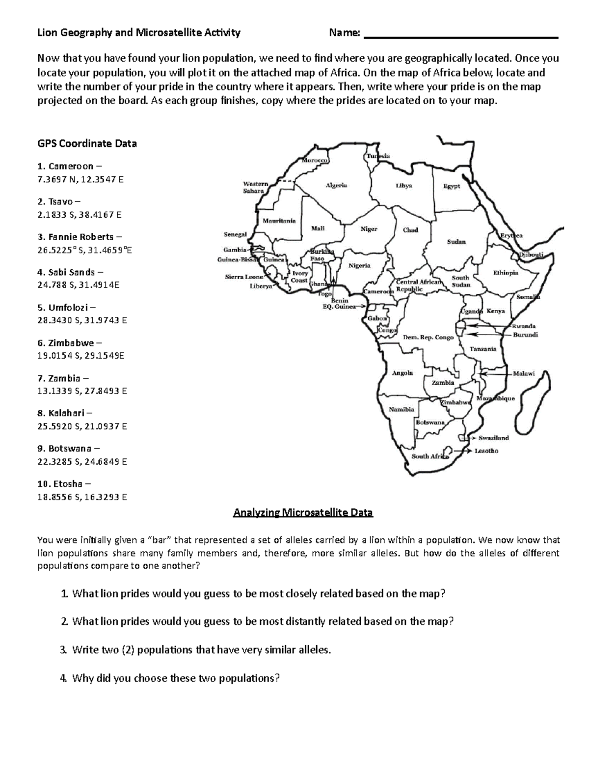 4 Lion Geography Microsat Activity - Lion Geography and Microsatellite Activity Name: - Studocu 4 Lion Geography Microsat Activity - Lion Geography and Microsatellite Activity Name: - Studocu