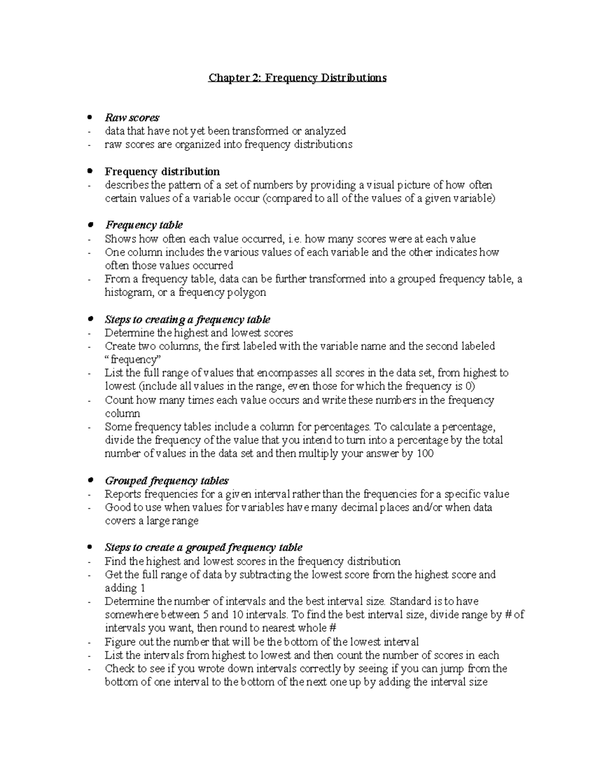 Chapter 2 textbook notes - Chapter 2: Frequency Distributions Raw ...
