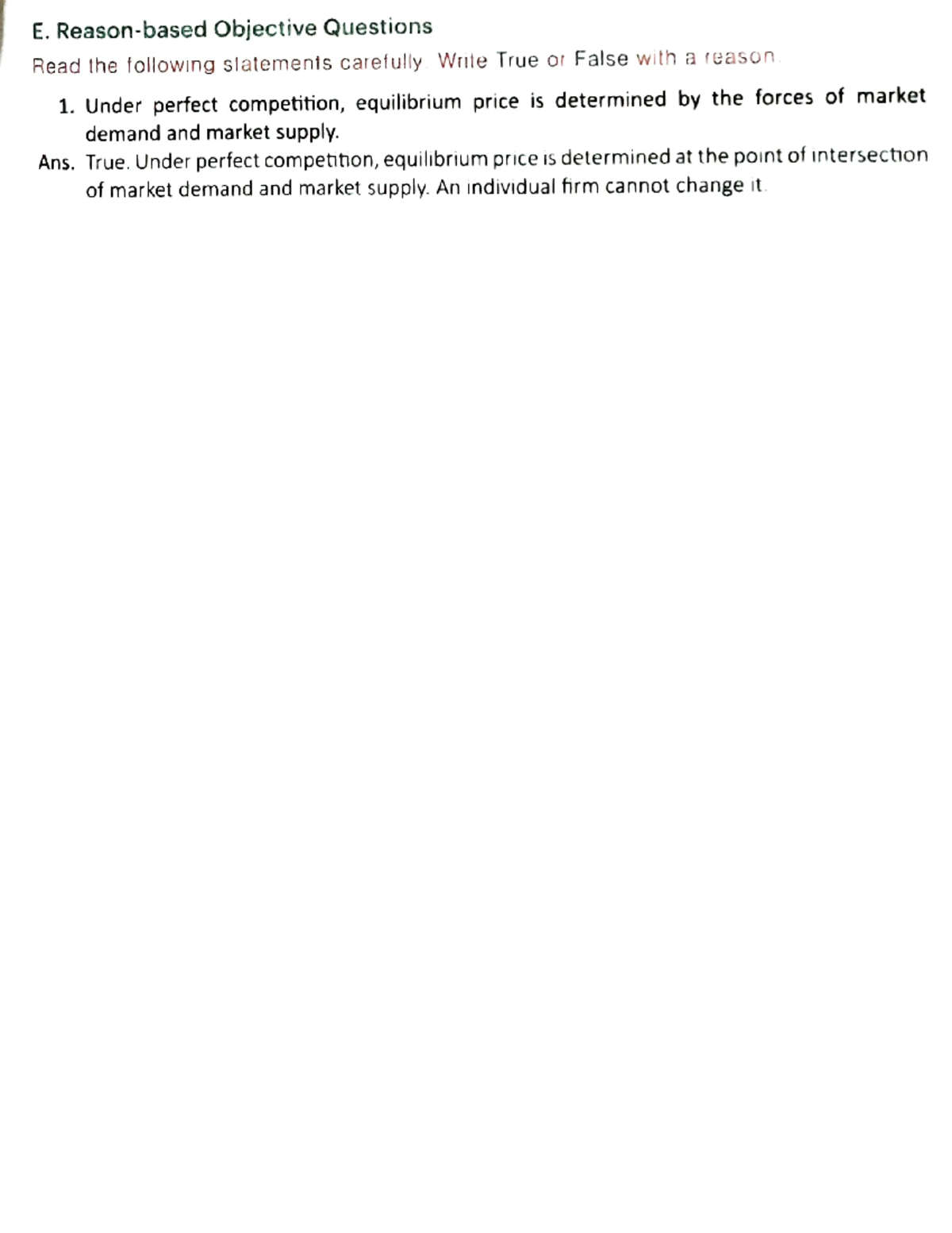 Reason based objective questions of market equilibrium - Bachelor of ...