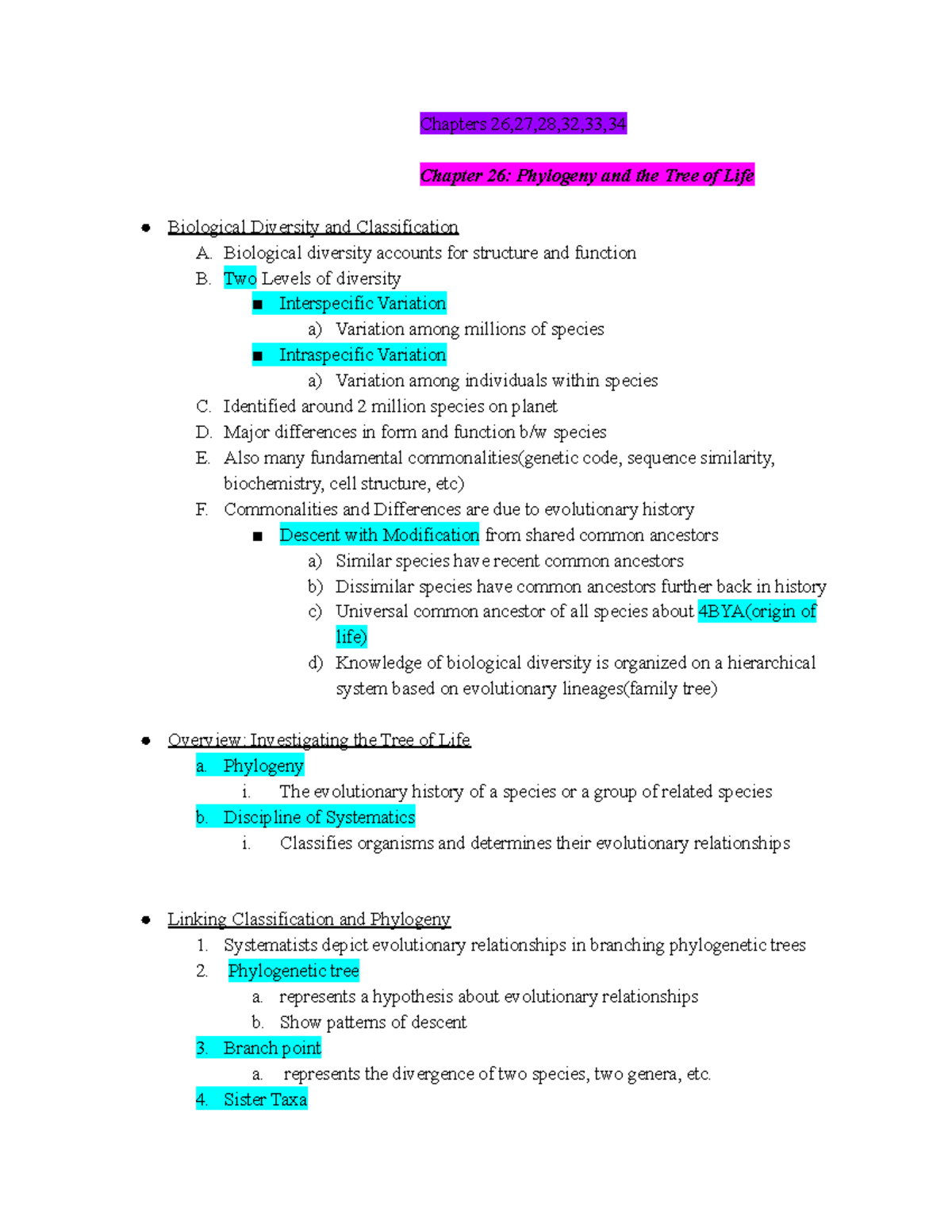 Biol005B Midterm 1 Study Guide - Chapters 26,27,28,32,33, Chapter 26 ...