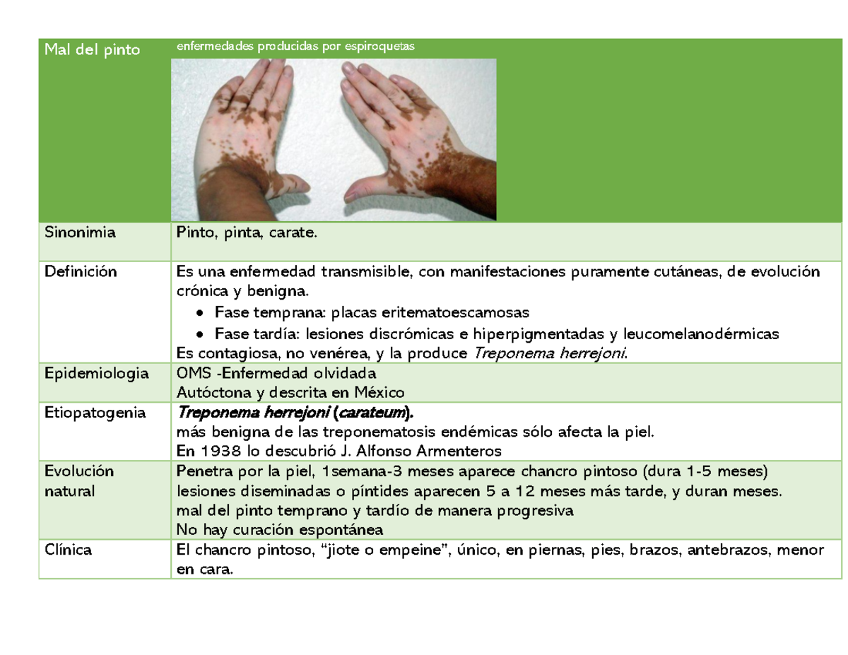 Copia de dermatologia examen Mal del pinto enfermedades producidas por espiroquetas Sinonimia Copia de dermatologia examen Mal del pinto enfermedades producidas por espiroquetas Sinonimia