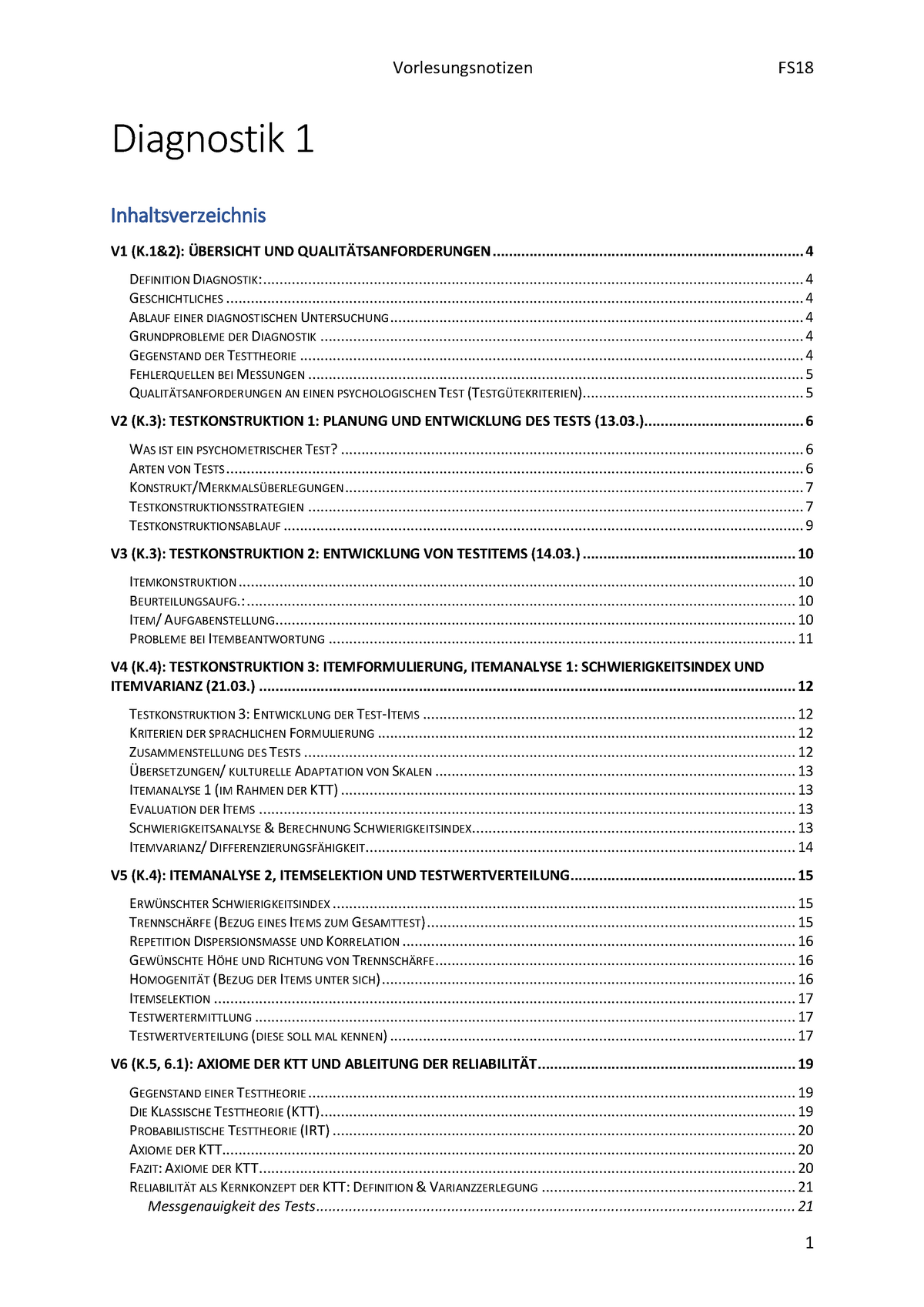 Diagnostik 1 - Zusammenfassung Testtheorie Und Fragebogenkonstruktion ...