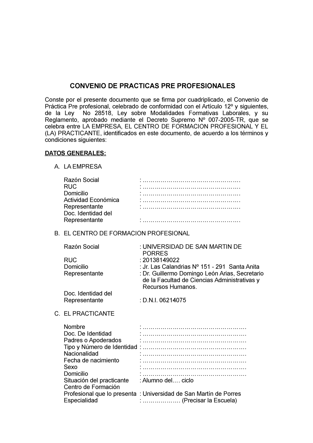 Modelo De Convenio Practicas Pre Profesionales 2018 Convenio De Practicas Pre Profesionales 9695