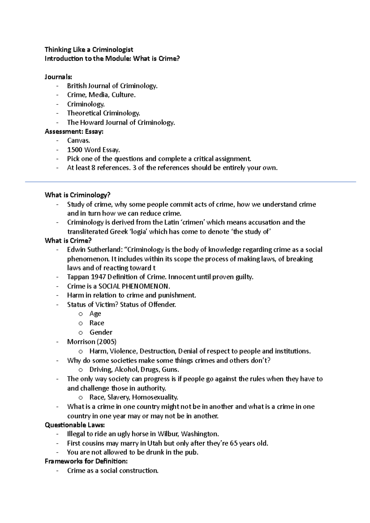 Thinking Like a Criminologist L1-5 - Thinking Like a Criminologist ...