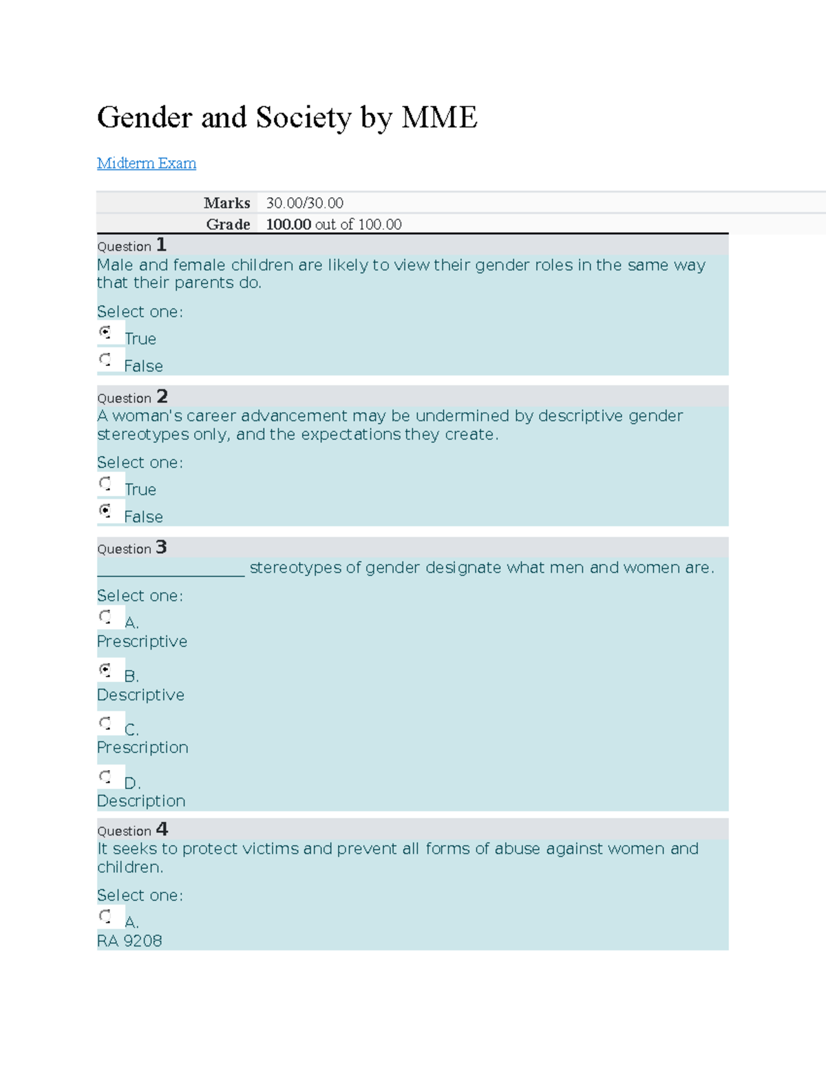 Gender and Society Midterm Exam - Gender and Society by MME Midterm ...