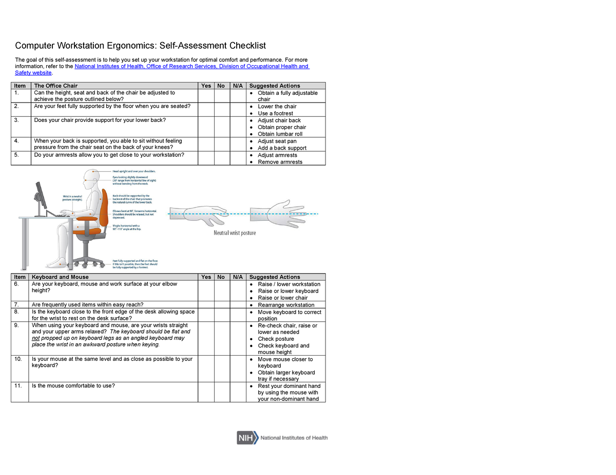 Ergoonmic Assessment Tool Workstation Ergonomics Self Assessment Computer Workstation 7995